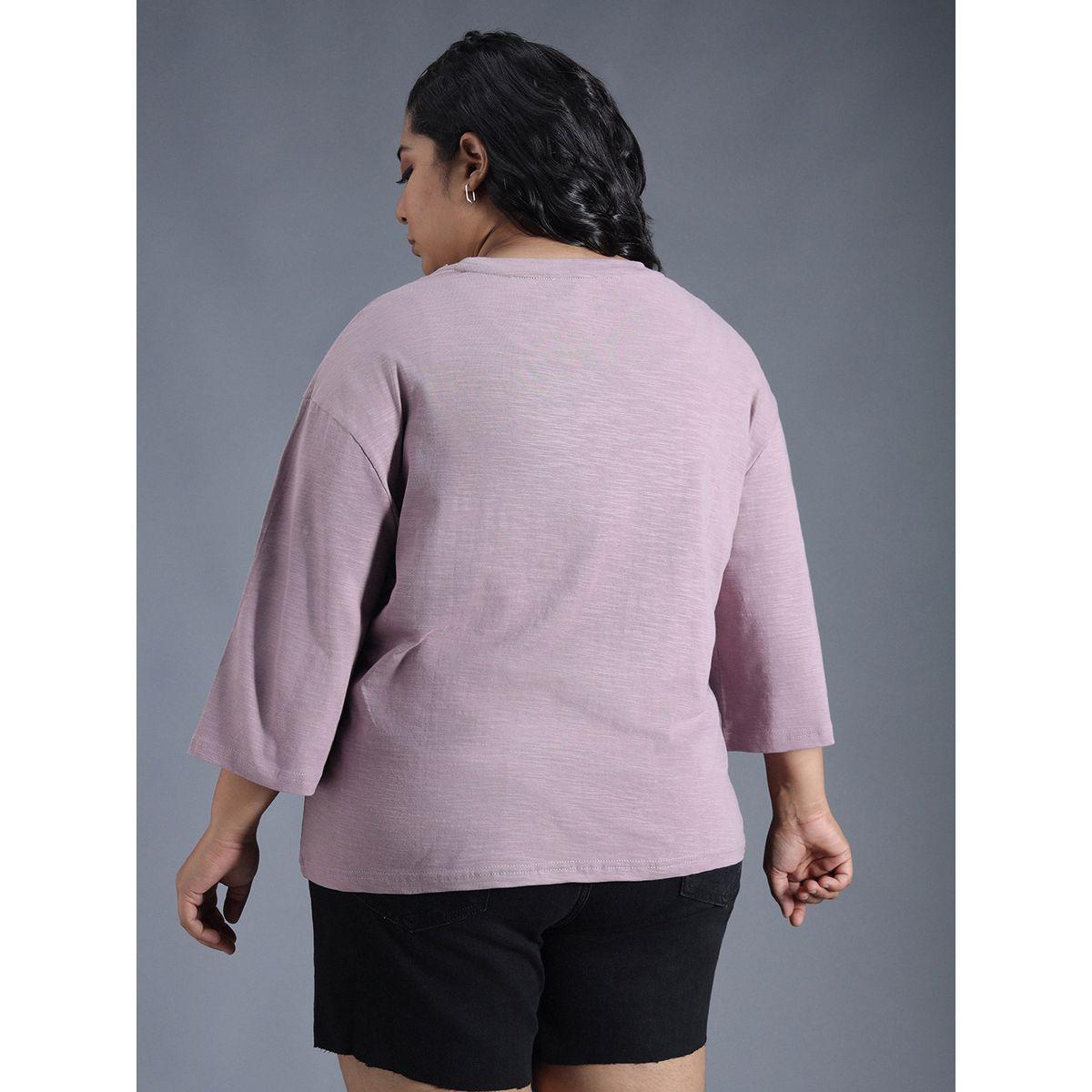 تيشيرت قطن سادة بمقاس كبير وقصة بوكسي هاي ستار × ستايلي-women-clothing-tshirts-image-3