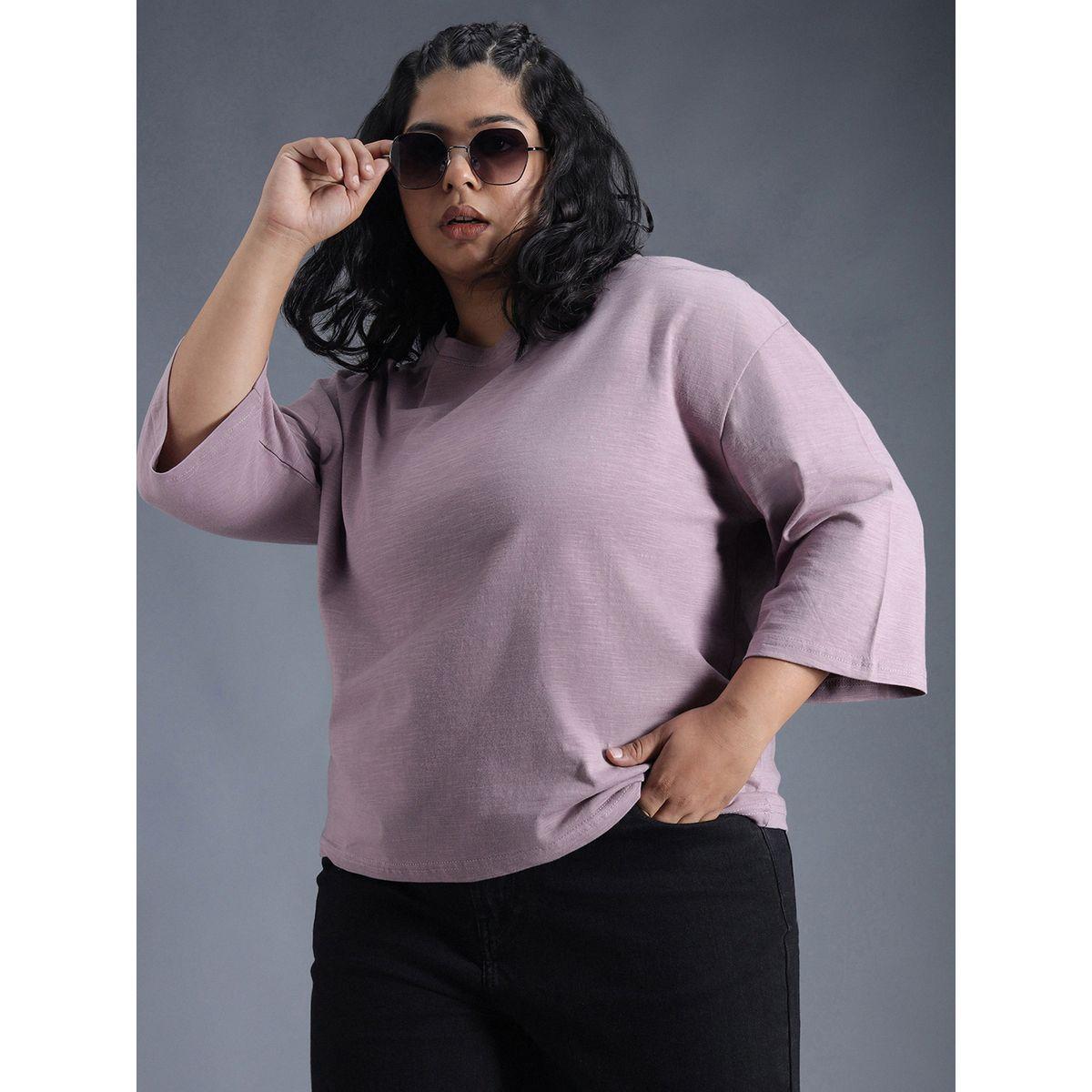 High Star X Styli  Plus Size Solid Cotton Boxy Fit T-Shirt-women-clothing-tshirts-image-5