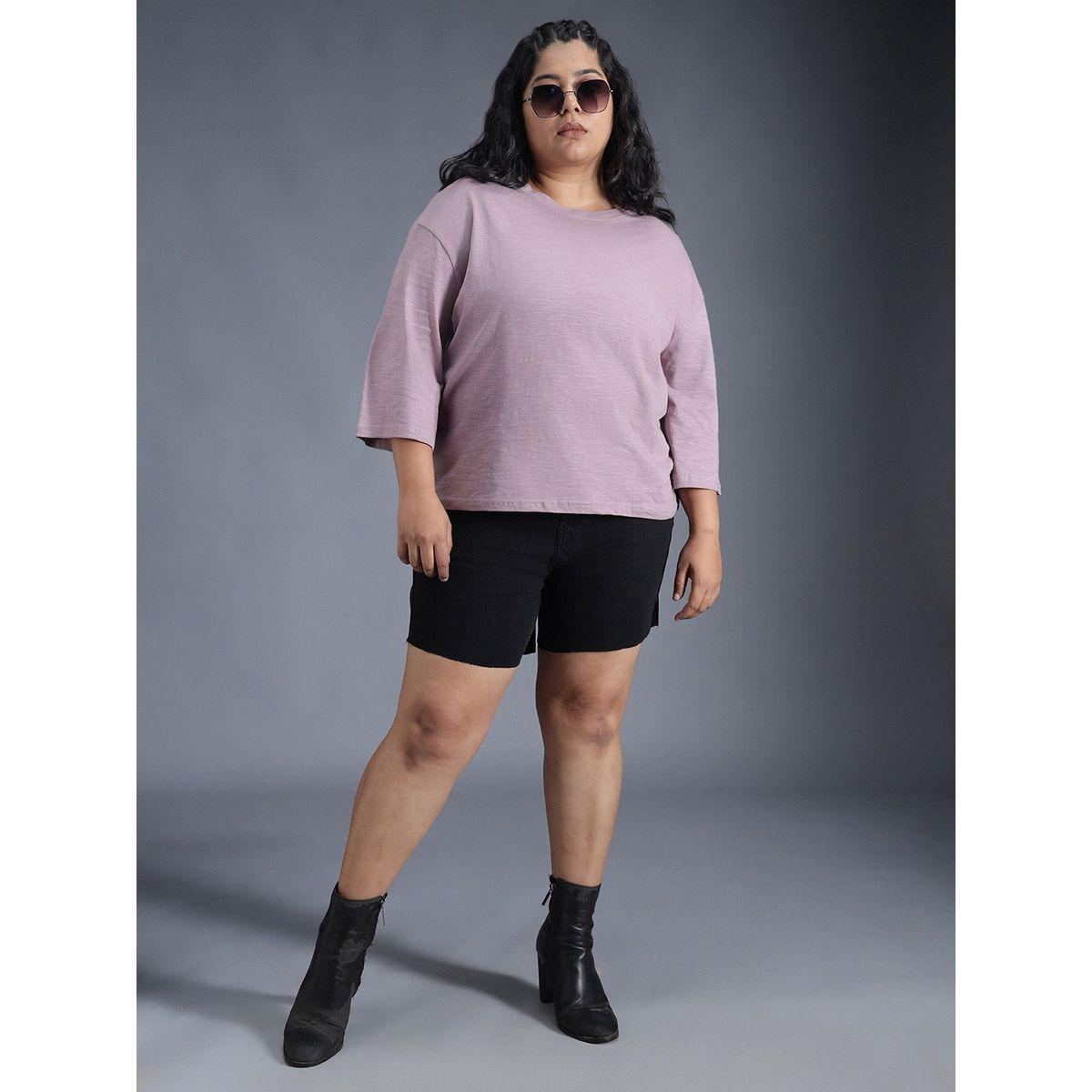 High Star X Styli  Plus Size Solid Cotton Boxy Fit T-Shirt-women-clothing-tshirts-image-6