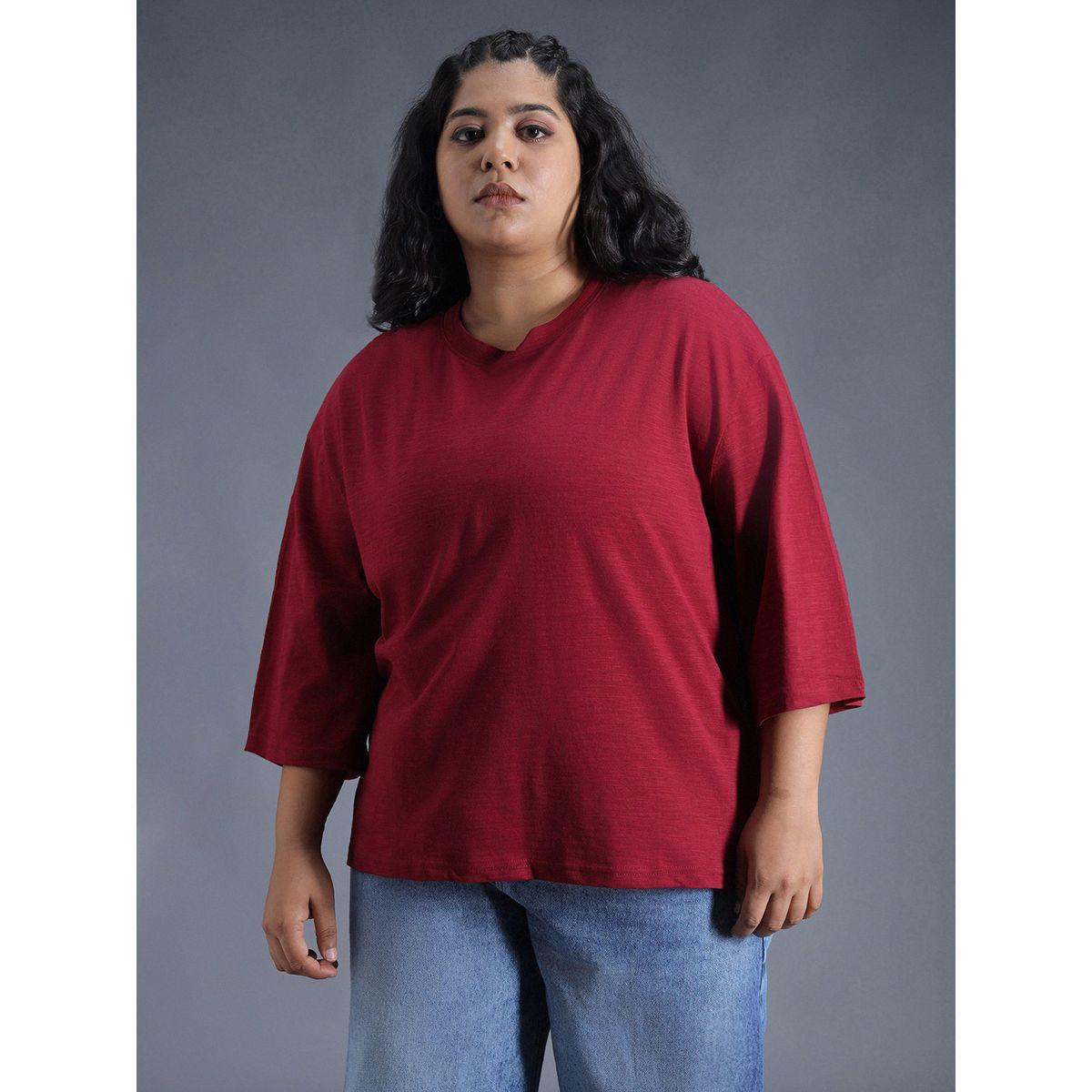 High Star X Styli  Plus Size Solid Cotton Boxy Fit T-Shirt-women-clothing-tshirts-image-1