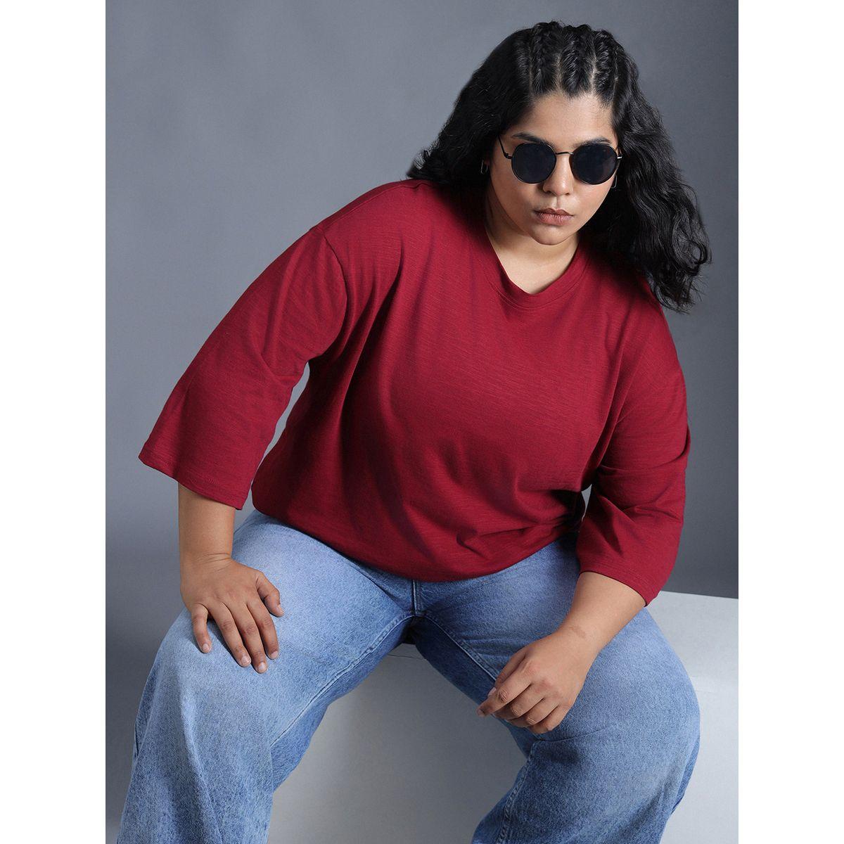 High Star X Styli  Plus Size Solid Cotton Boxy Fit T-Shirt-women-clothing-tshirts-image-5