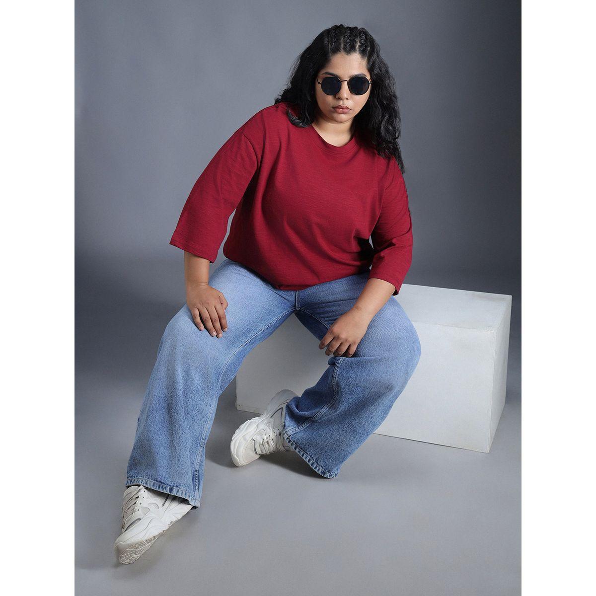 High Star X Styli  Plus Size Solid Cotton Boxy Fit T-Shirt-women-clothing-tshirts-image-6