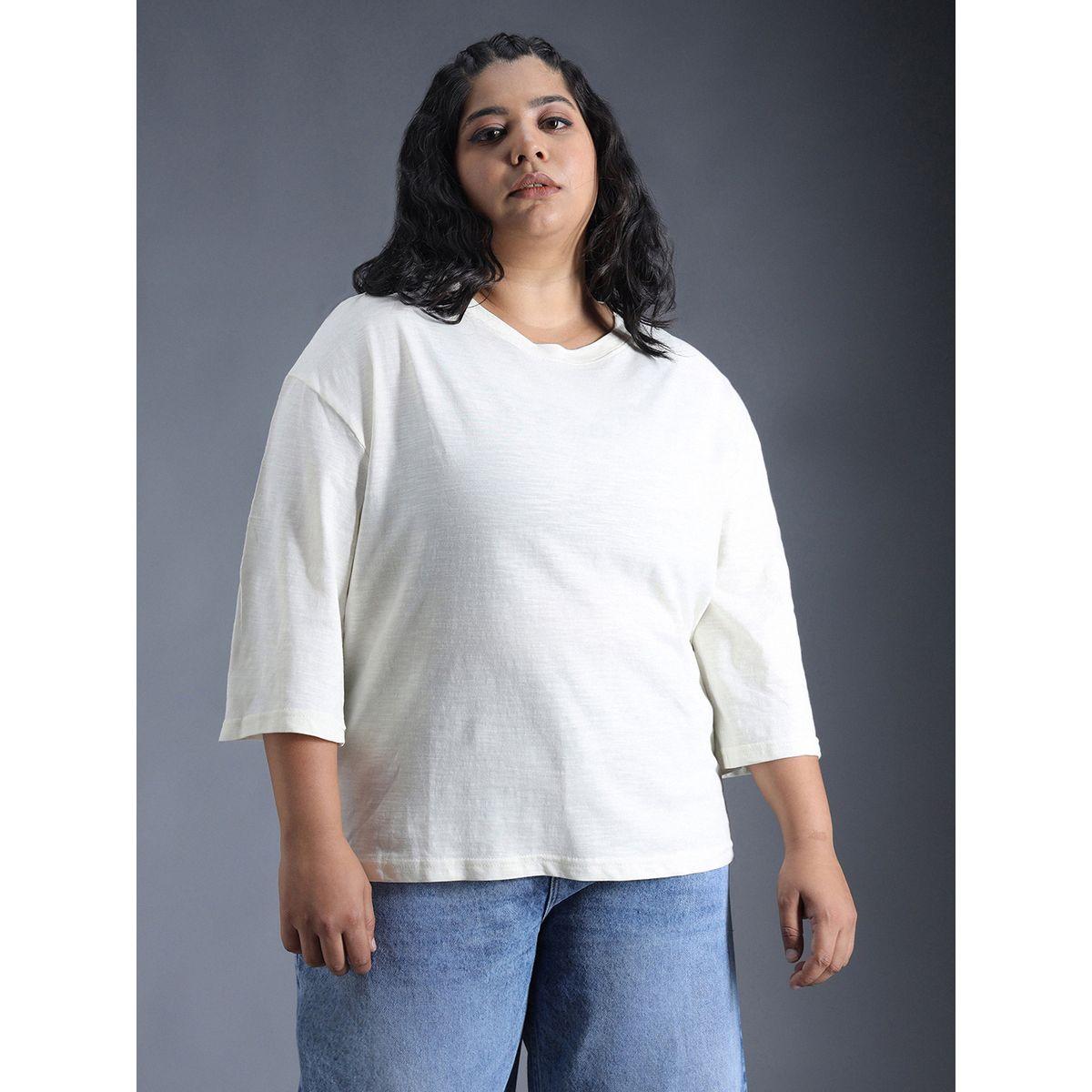 High Star X Styli  Plus Size Solid Cotton Boxy Fit T-Shirt-women-clothing-tshirts-image-1
