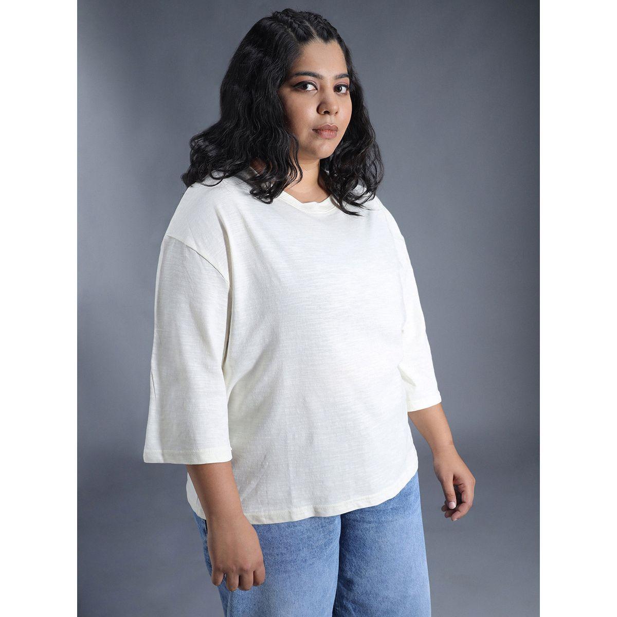 تيشيرت قطن سادة بمقاس كبير وقصة بوكسي هاي ستار × ستايلي-women-clothing-tshirts-image-2