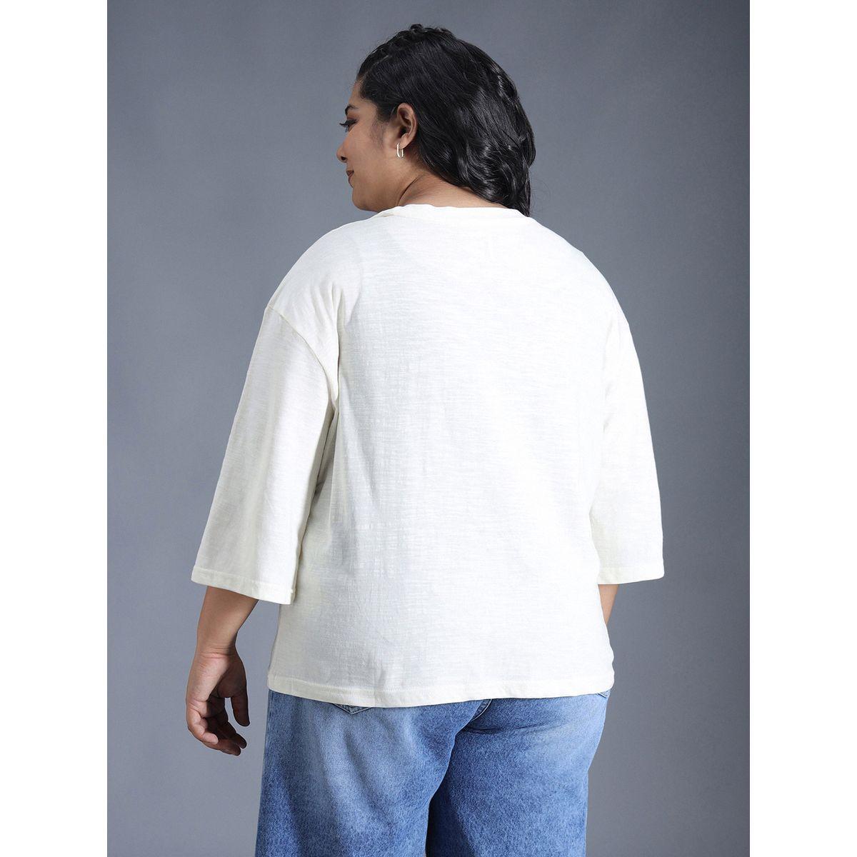 High Star X Styli  Plus Size Solid Cotton Boxy Fit T-Shirt-women-clothing-tshirts-image-3
