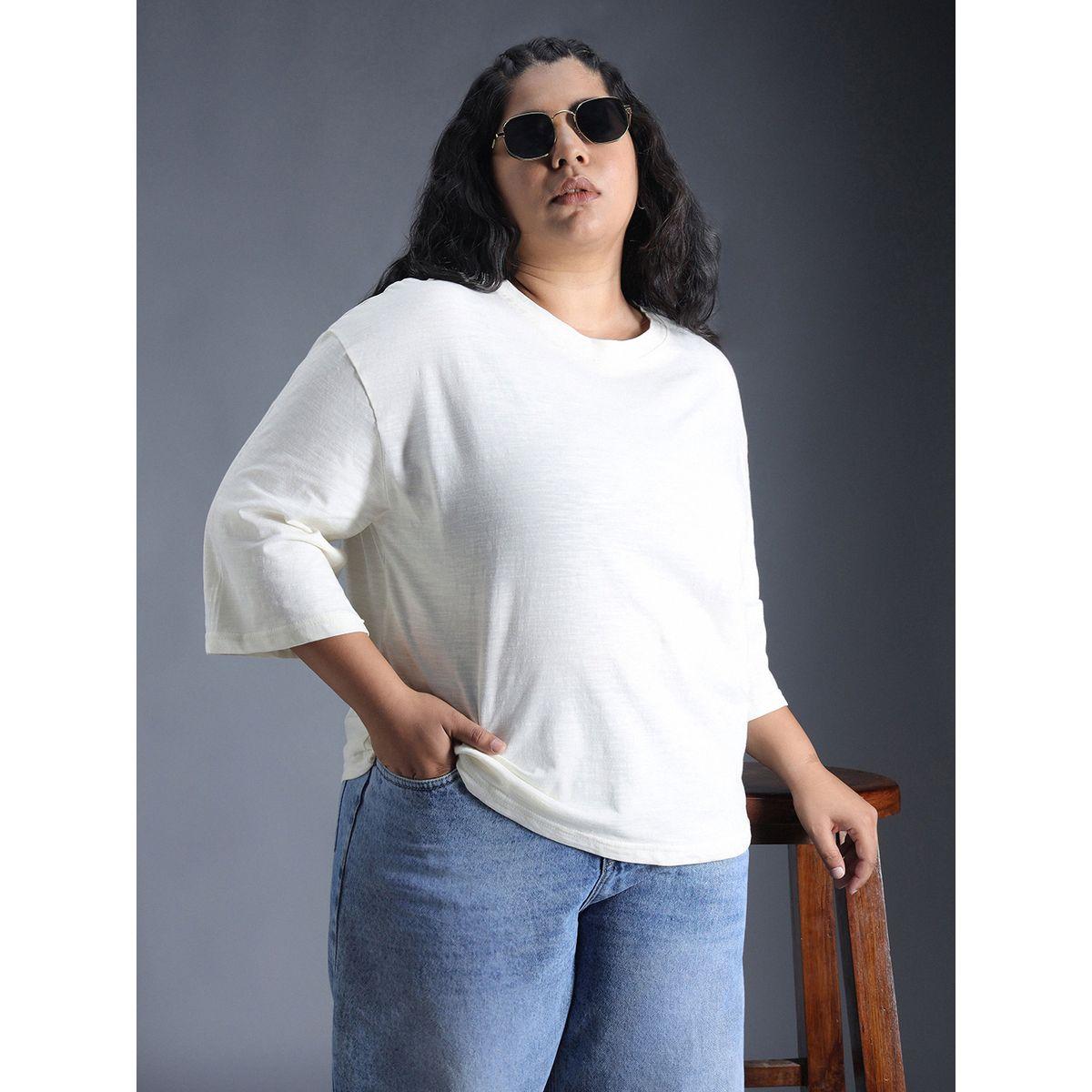 تيشيرت قطن سادة بمقاس كبير وقصة بوكسي هاي ستار × ستايلي-women-clothing-tshirts-image-5
