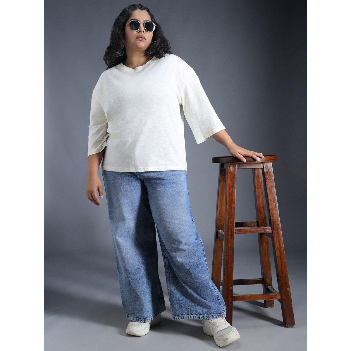 High Star X Styli  Plus Size Solid Cotton Boxy Fit T-Shirt-women-clothing-tshirts-image-6