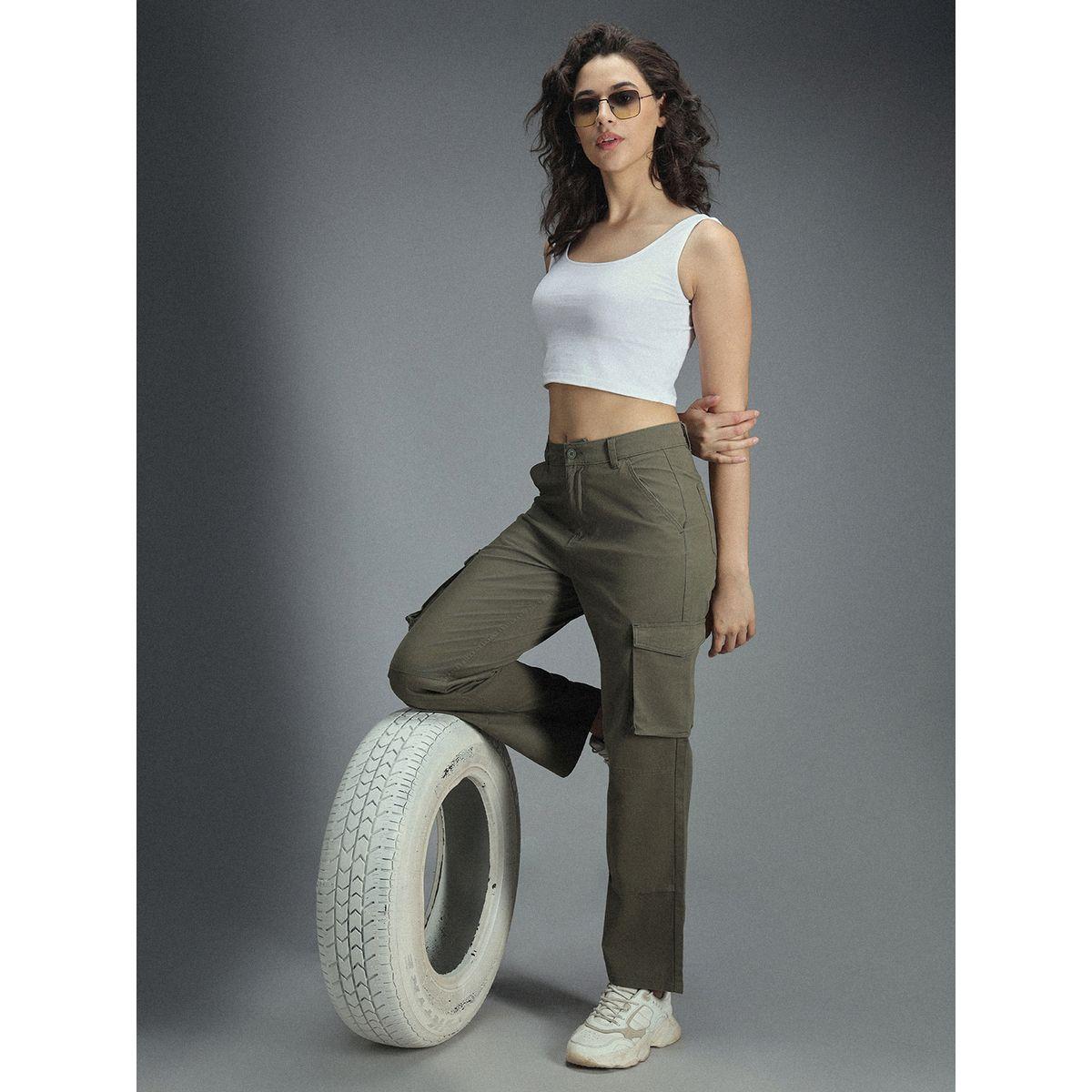 بنطال كارجو بقصة مستقيمة وخصر عالي هاي ستار × ستايلي-women-clothing-bottoms-trousers-image-3