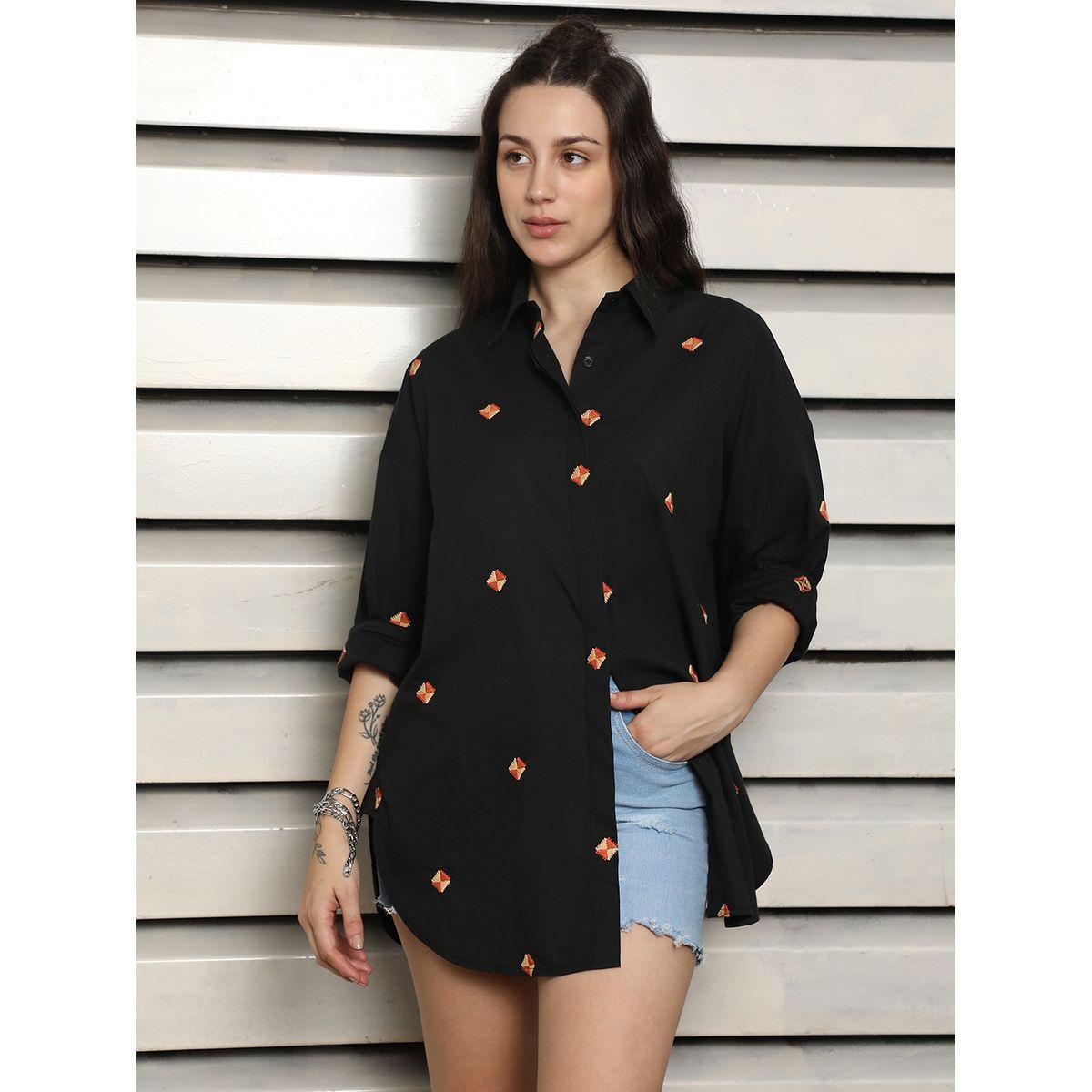 بلوزة فضفاضة كاجوال بتفاصيل مُطرّزة هاي ستار × ستايلي-women-clothing-shirtsandblouses-shirts-image-1