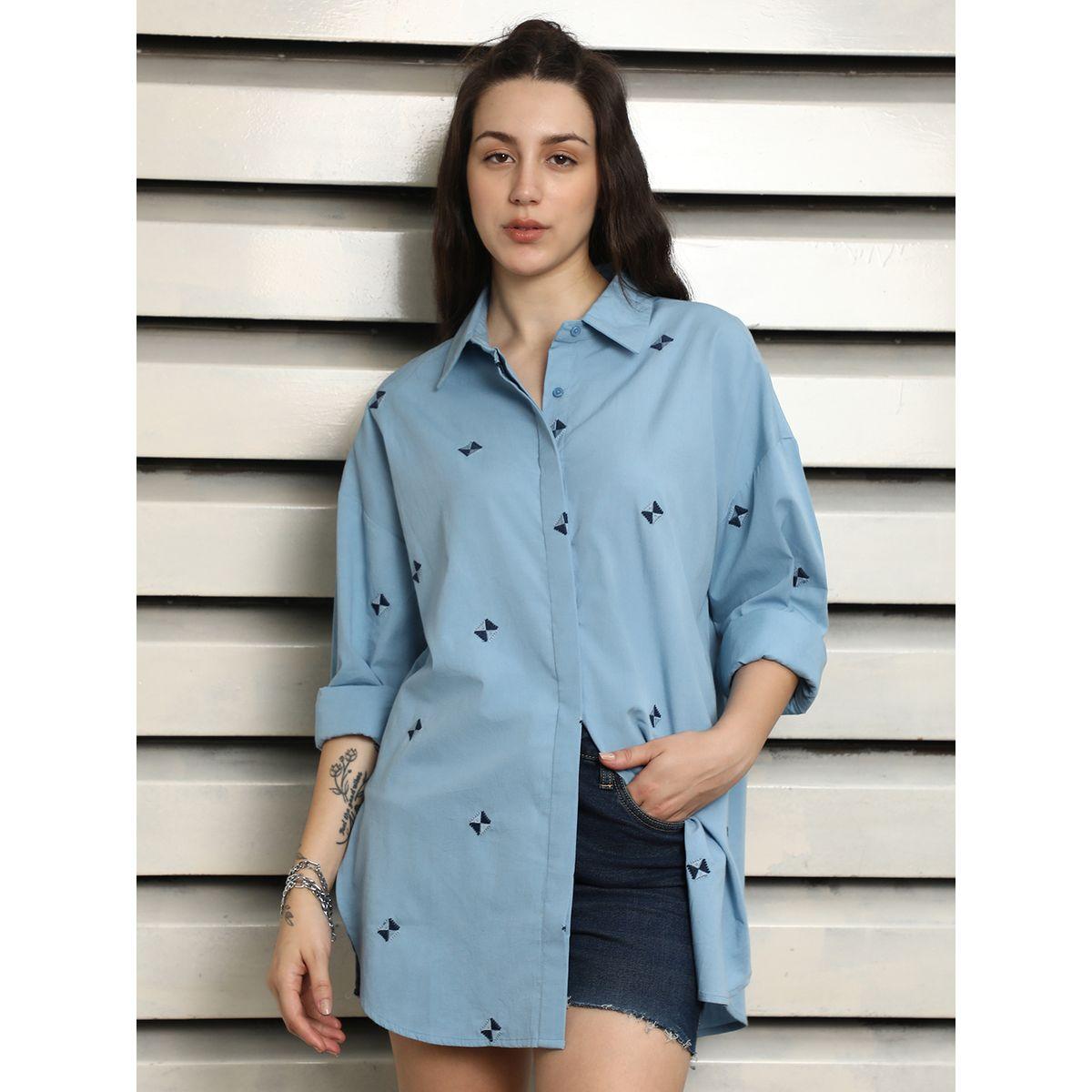 بلوزة فضفاضة كاجوال بتفاصيل مُطرّزة هاي ستار × ستايلي-women-clothing-shirtsandblouses-shirts-image-1