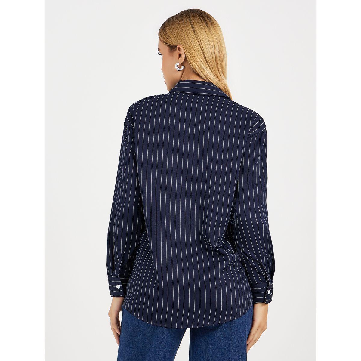 بلوزة فضفاضة بطبعة خطوط مع أزرار غلق-women-clothing-shirtsandblouses-shirts-image-1
