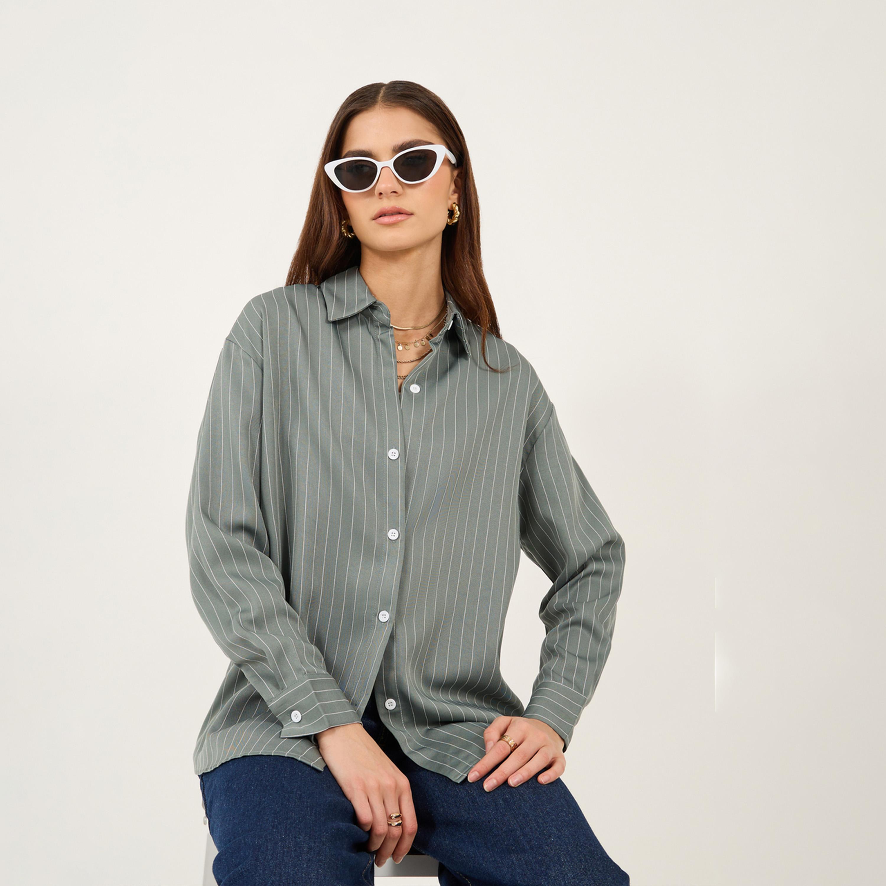 ستايلي - قميص مخطط بأزرار كبير الحجم-women-clothing-shirtsandblouses-shirts-image-1