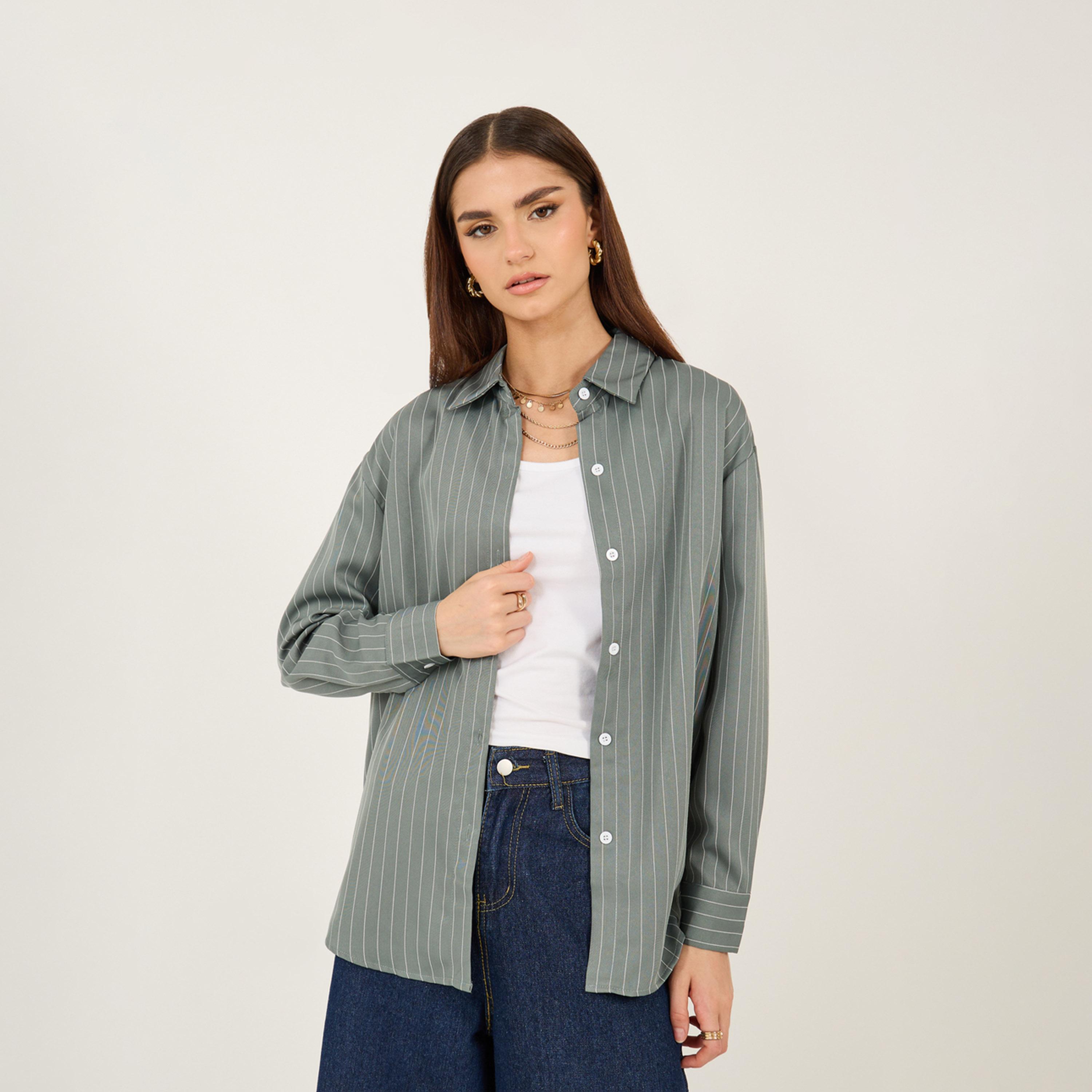 Styli Striped Buttoned Oversized Shirt-women-clothing-shirtsandblouses-shirts-image-2