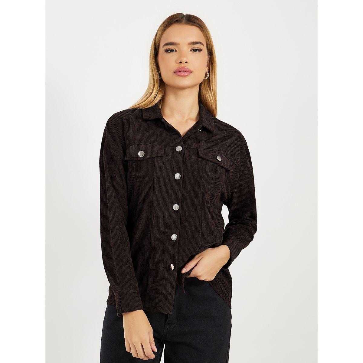 بلوزة كوردروي بقصة مريحة وأزرار معدنية-women-clothing-shirtsandblouses-shirts-image-4