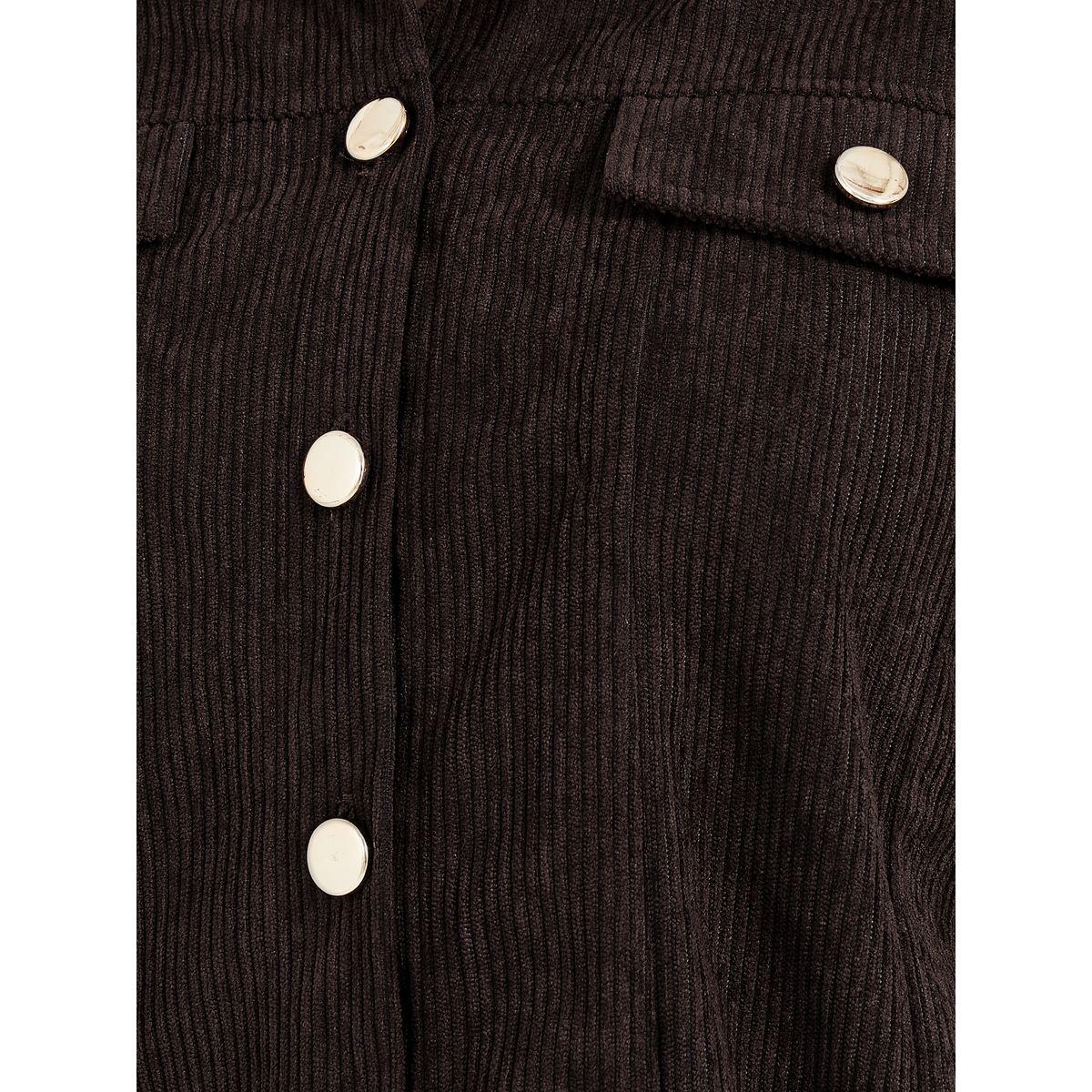 Styli Relaxed Fit Corduroy Shirt with Metal Button-women-clothing-shirtsandblouses-shirts-image-5