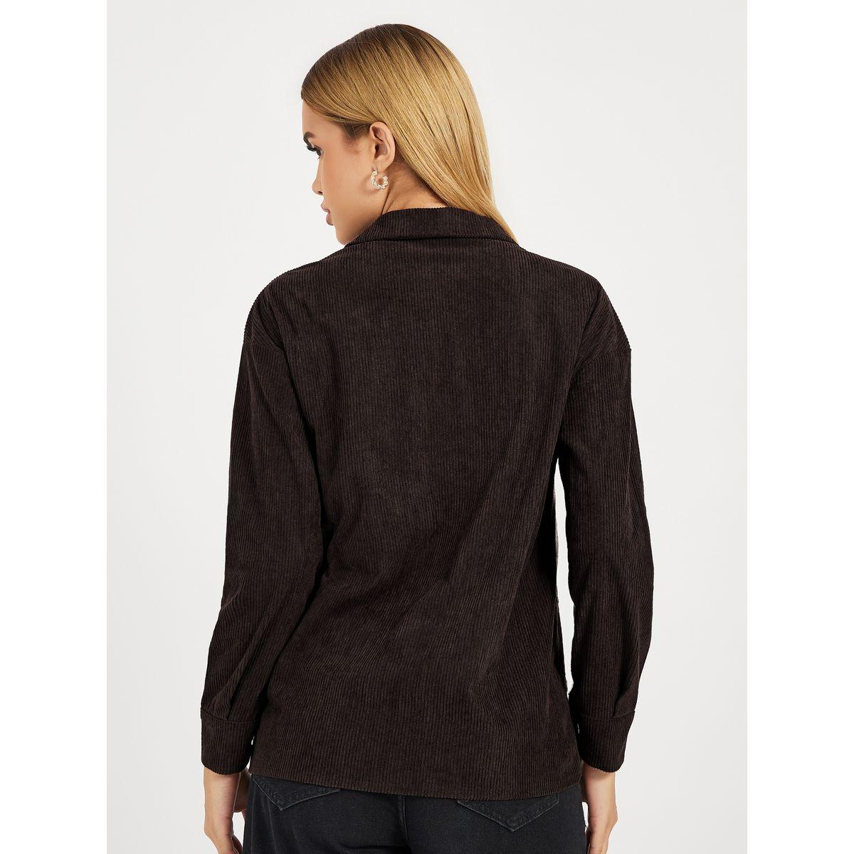 Styli Relaxed Fit Corduroy Shirt with Metal Button-women-clothing-shirtsandblouses-shirts-image-6