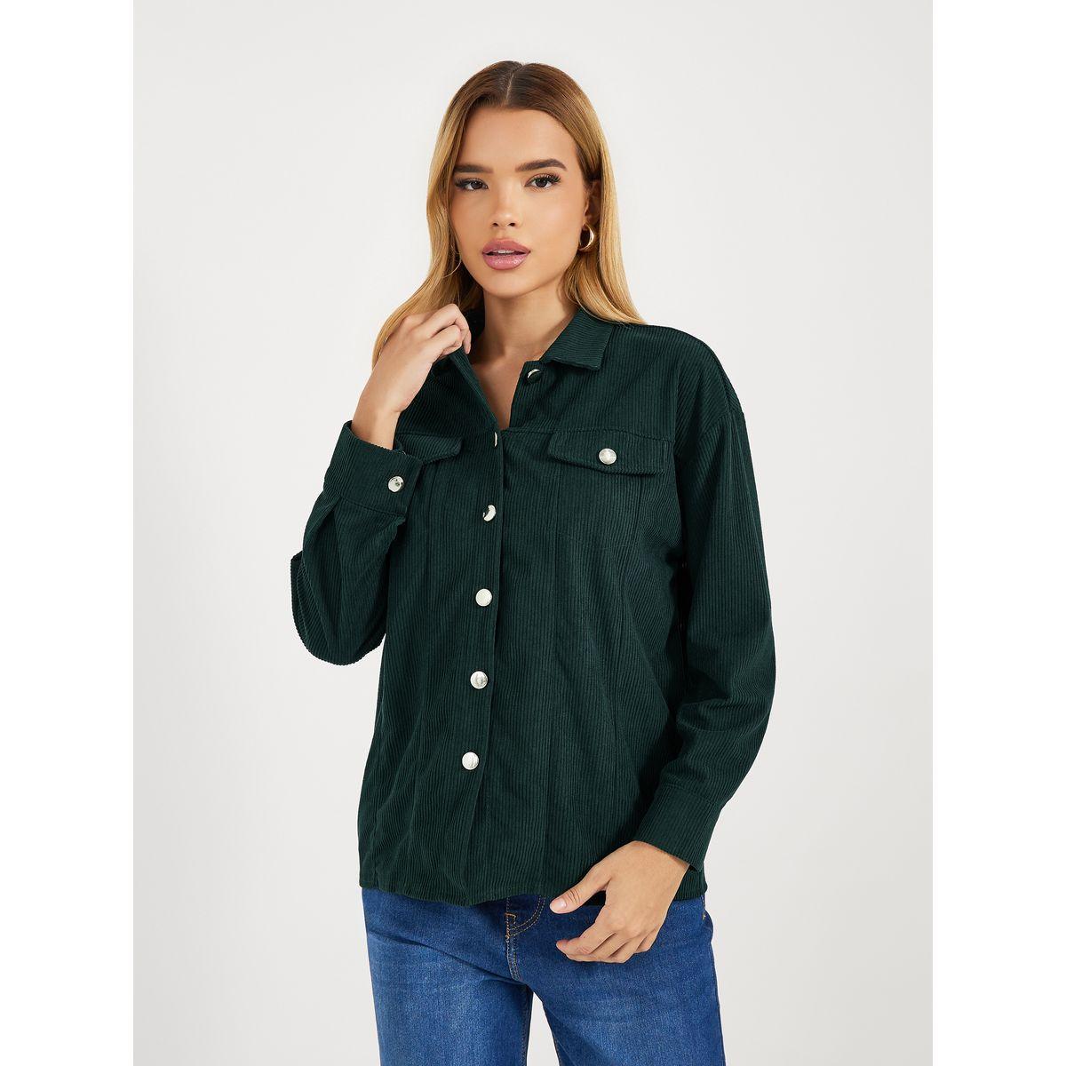 بلوزة كوردروي بقصة مريحة وأزرار معدنية-women-clothing-shirtsandblouses-shirts-image-1