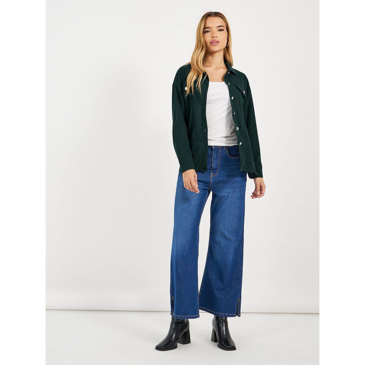 Styli Relaxed Fit Corduroy Shirt with Metal Button-women-clothing-shirtsandblouses-shirts-image-2