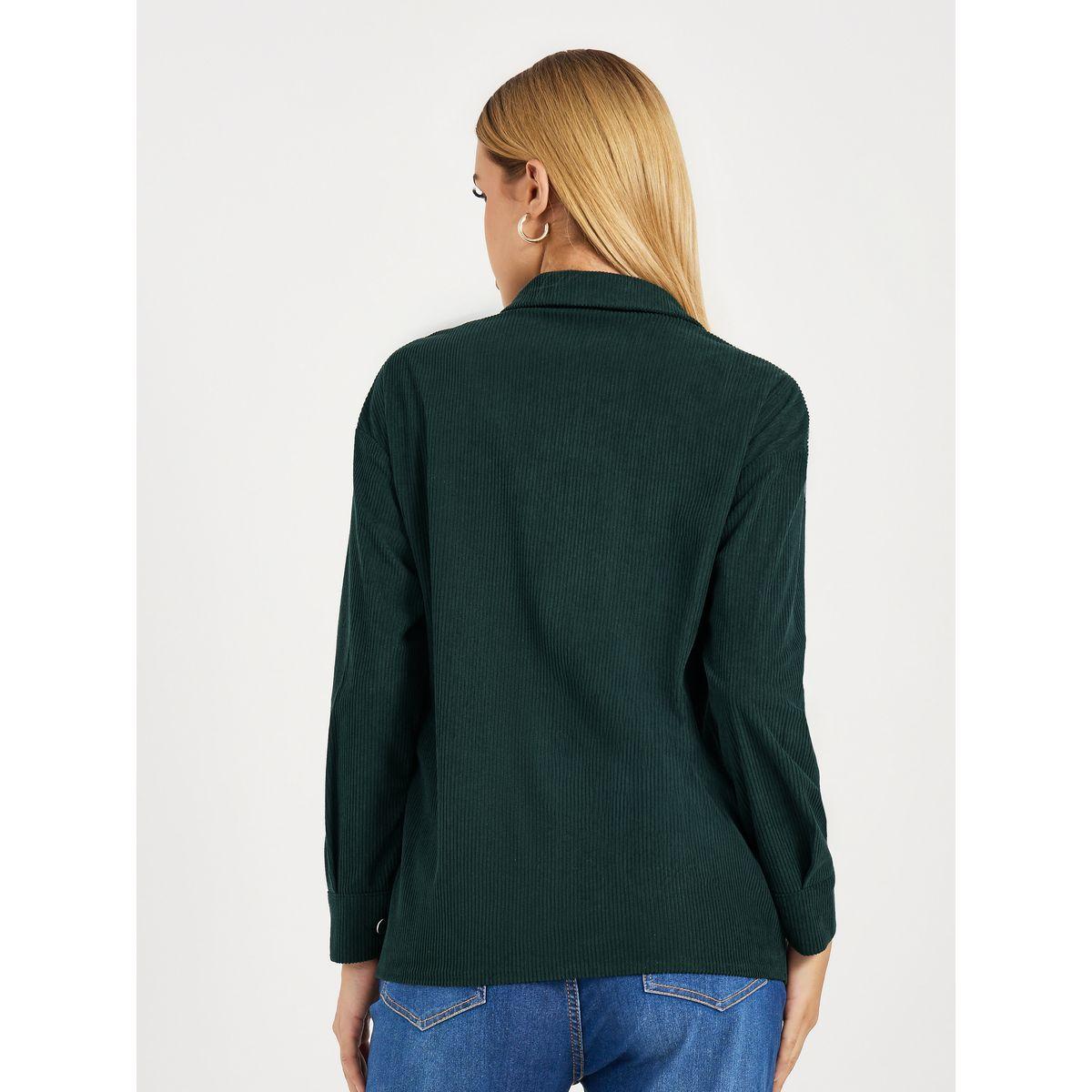 Styli Relaxed Fit Corduroy Shirt with Metal Button-women-clothing-shirtsandblouses-shirts-image-5