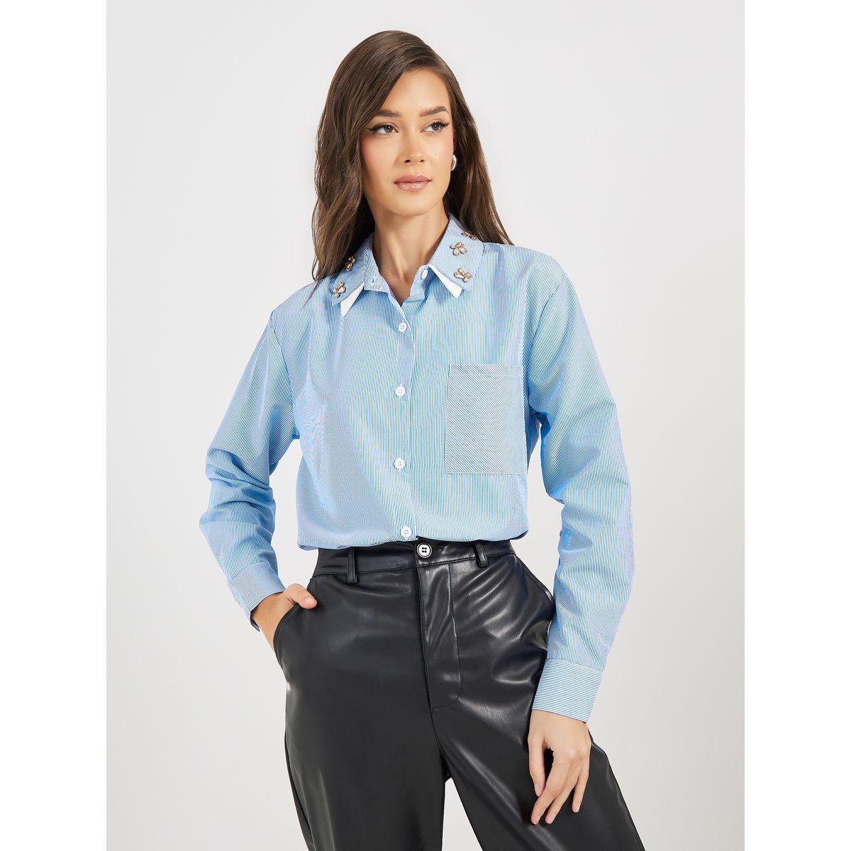 بلوزة بقصة سائبة وياقة مع تفاصيل مُتباينة-women-clothing-shirtsandblouses-shirts-image-3