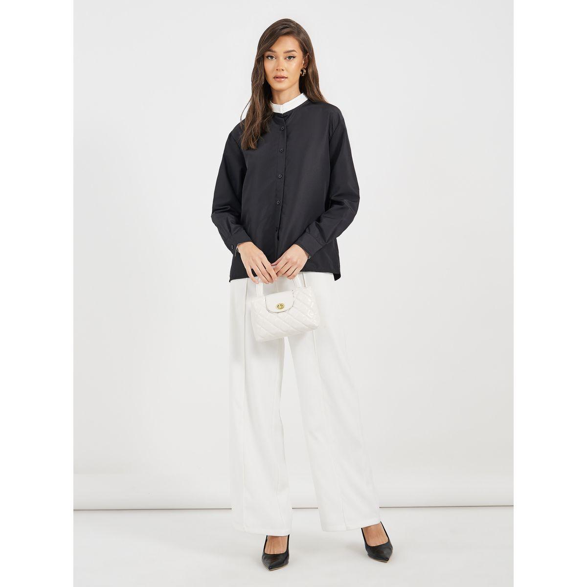بلوزة بقصة سائبة وياقة قائمة مع أزرار غلق-women-clothing-shirtsandblouses-shirts-image-2