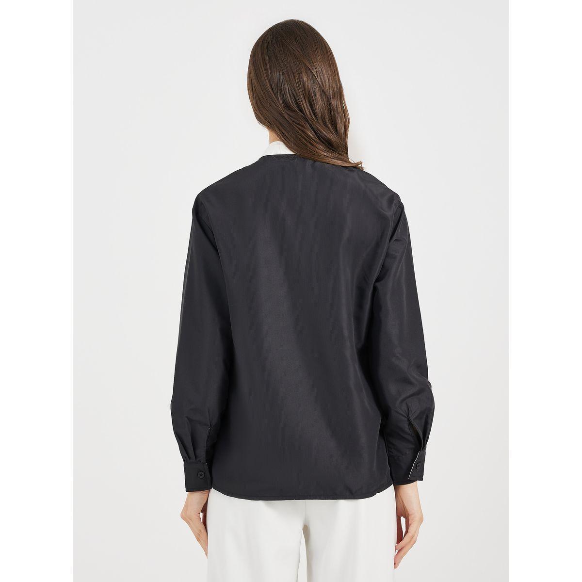 Styli Double Contrast Stand Collar Loose Fit Shirt-women-clothing-shirtsandblouses-shirts-image-5