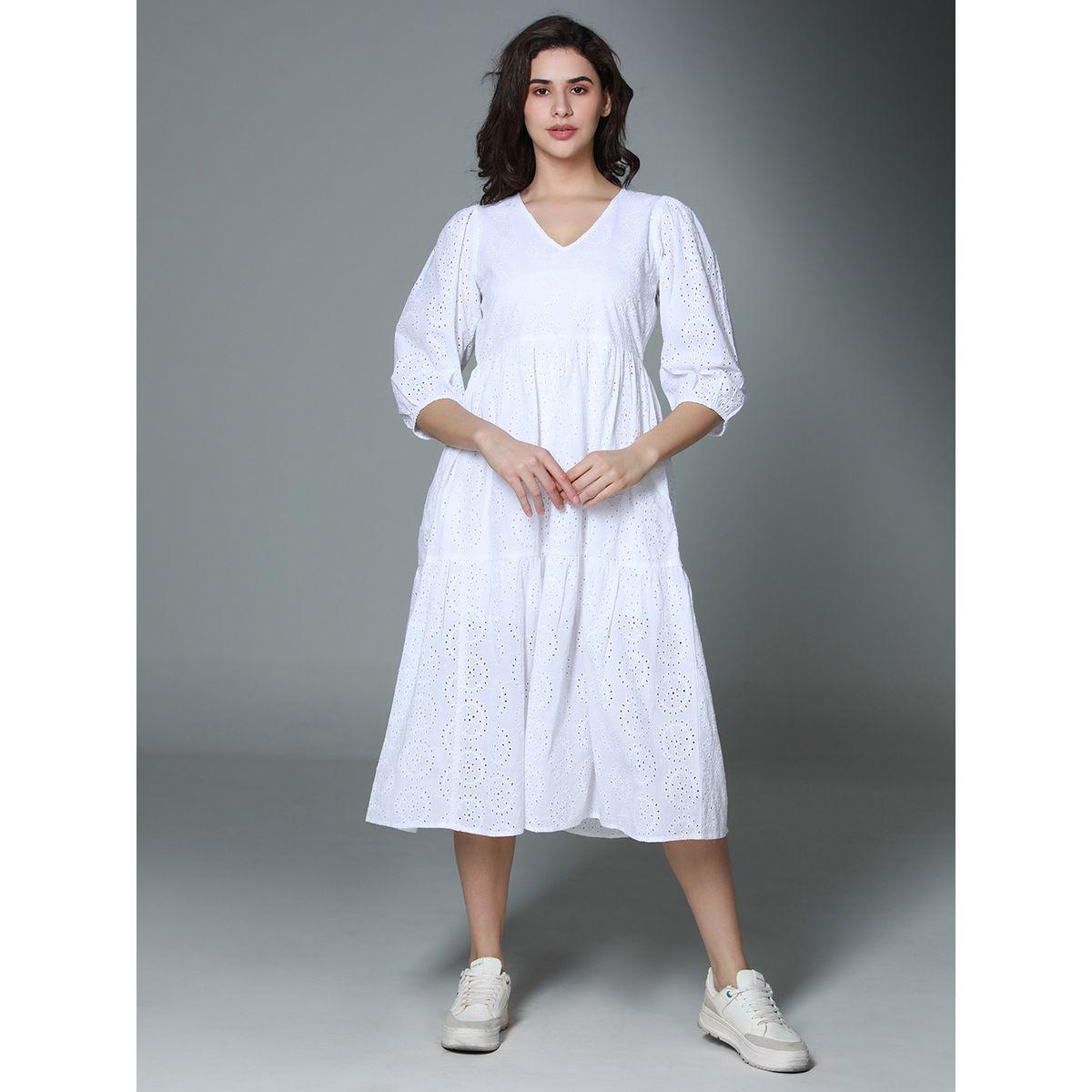 High Star X Styli  Schiffli V Neck Tiered Midi Dress-women-clothing-dresses-image-2