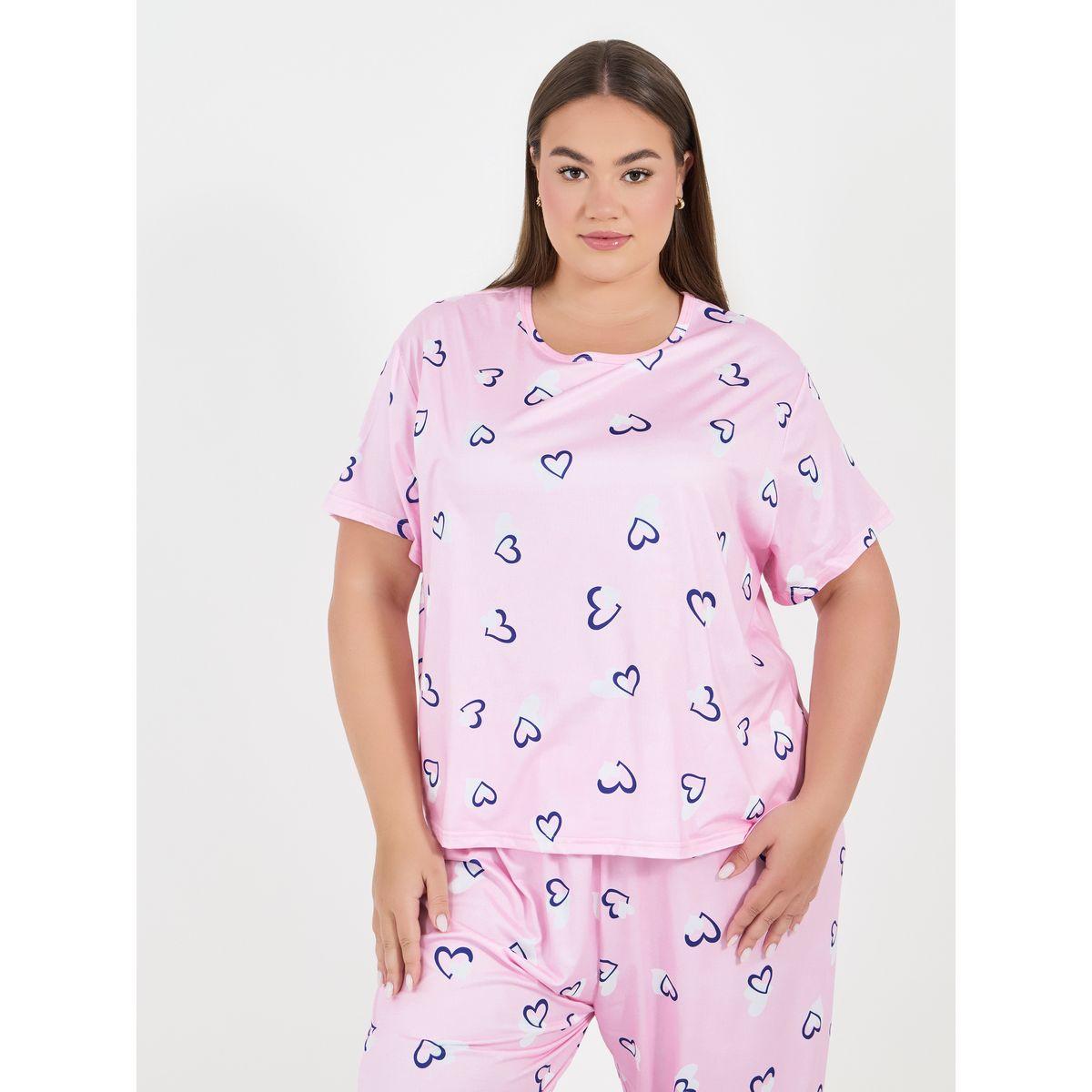 Styli Unwind Plus Size All Over Heart Print T-Shirt & Pyjama Set-women-clothing-nightwear-pyjamas-longsets-image-2