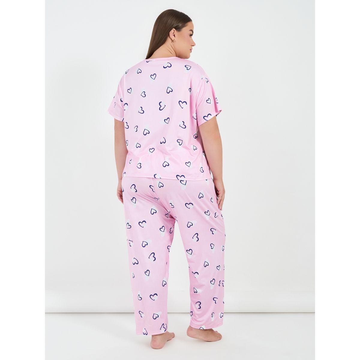 مجموعة من بنطال بيجاما مع تيشيرت بمقاس كبير-women-clothing-nightwear-pyjamas-longsets-image-4