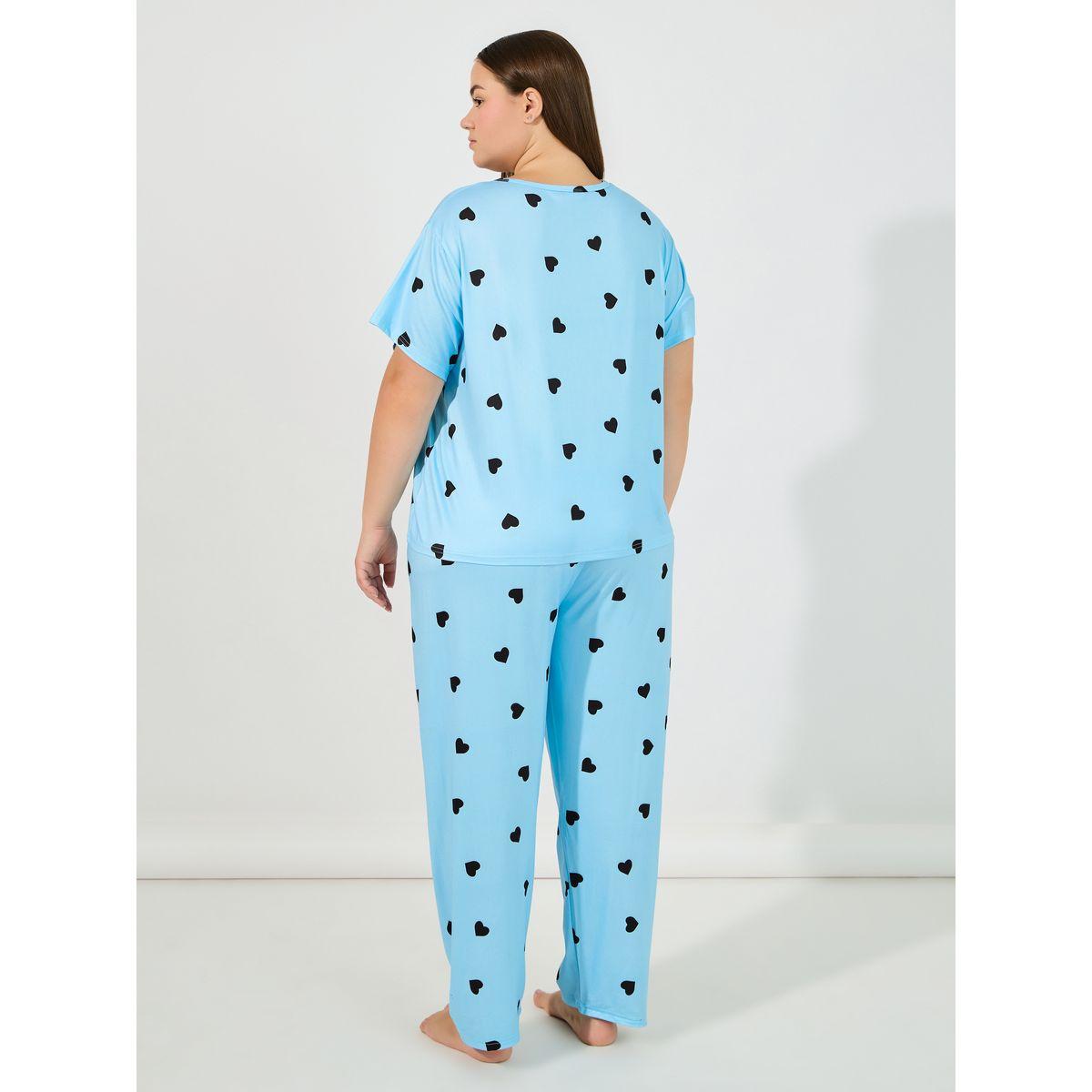 طقم من بنطال بيجاما مع تيشيرت بمقاس كبير وطبعة قلوب-women-clothing-nightwear-pyjamas-longsets-image-5