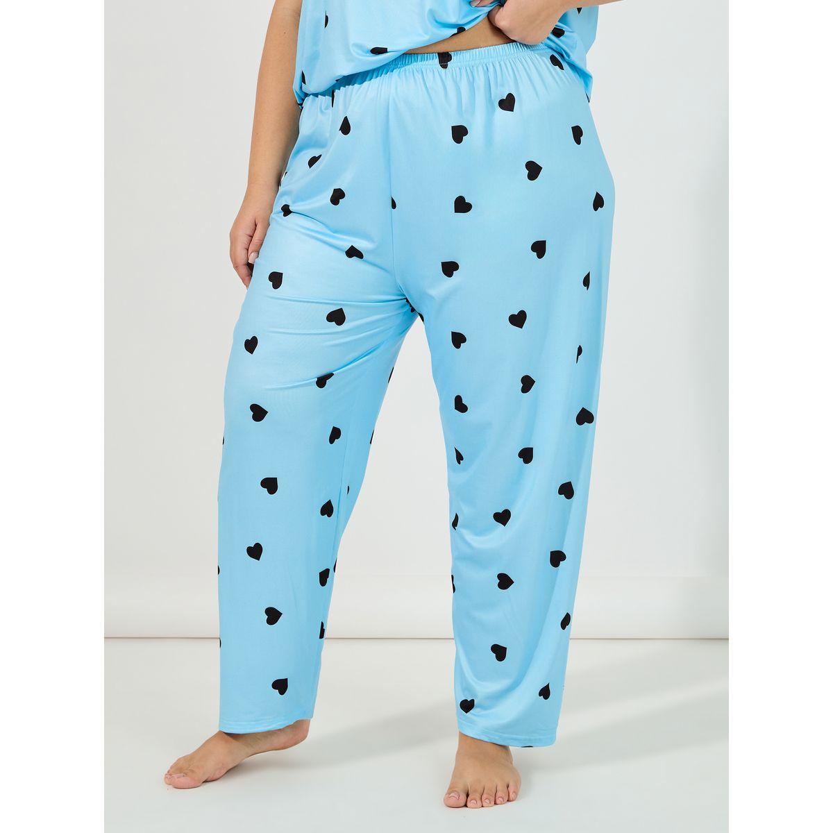 طقم من بنطال بيجاما مع تيشيرت بمقاس كبير وطبعة قلوب-women-clothing-nightwear-pyjamas-longsets-image-6