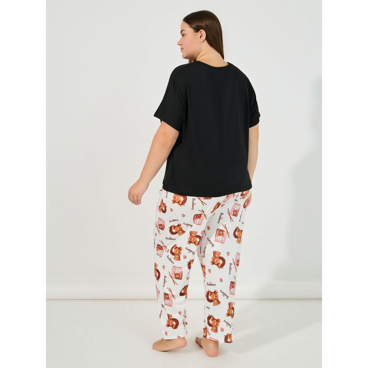 Styli Unwind Plus Size Bear T-Shirt & Printed Pyjama Set-women-clothing-nightwear-pyjamas-longsets-image-4
