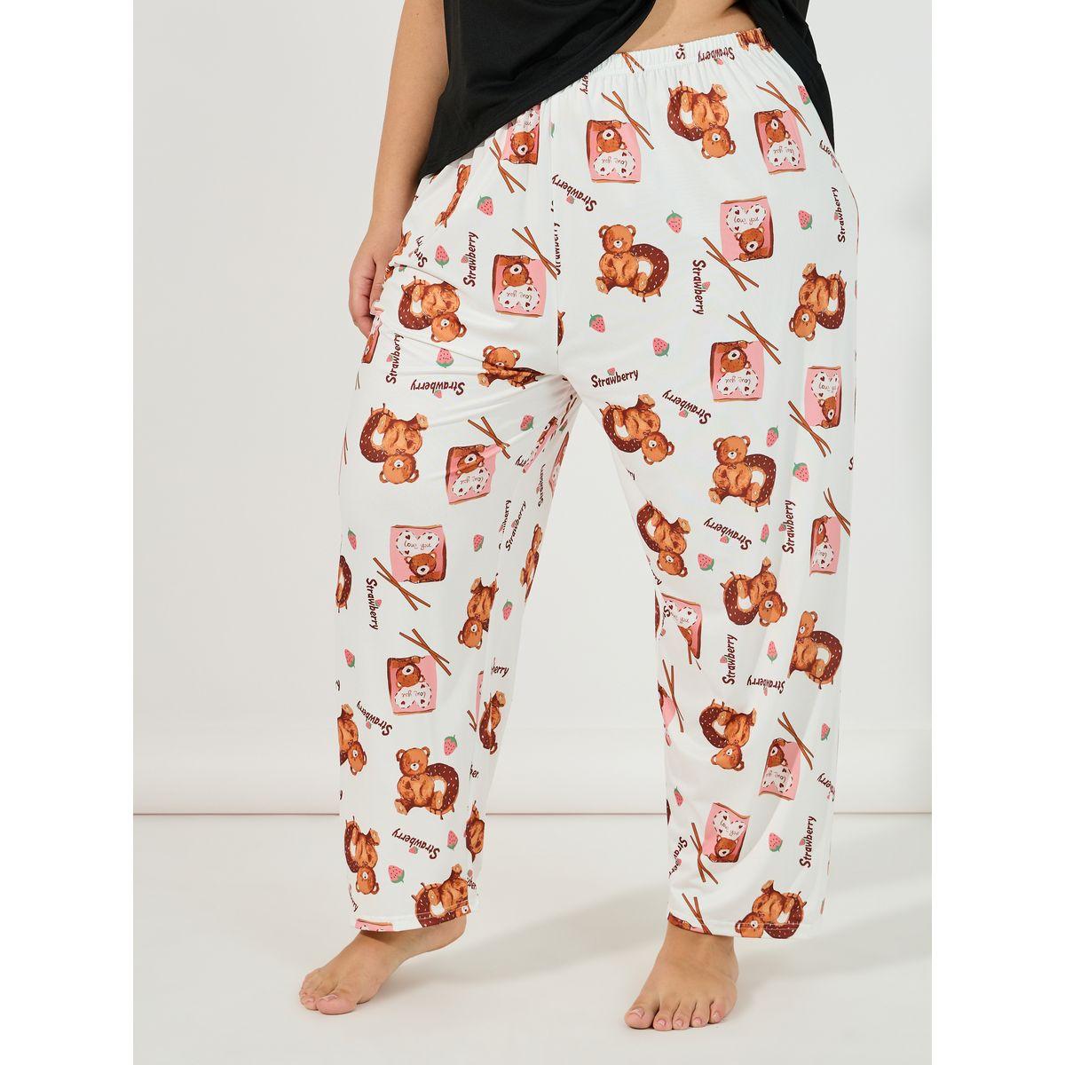 Styli Unwind Plus Size Bear T-Shirt & Printed Pyjama Set-women-clothing-nightwear-pyjamas-longsets-image-5