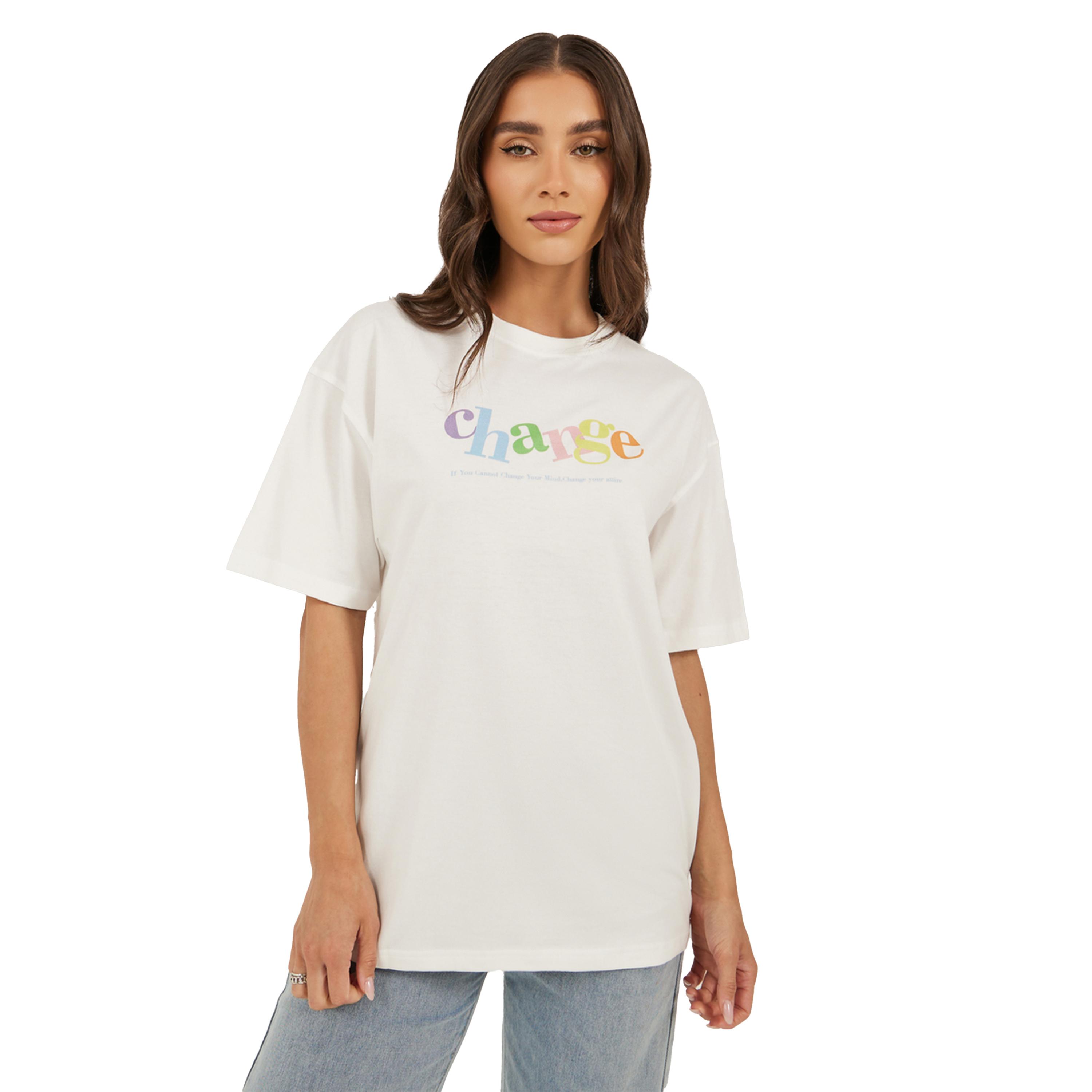 ستايلي -  تي شيرت مقاس كبيربرقبة دائرية وطبعة شعار-women-clothing-tshirts-image-1