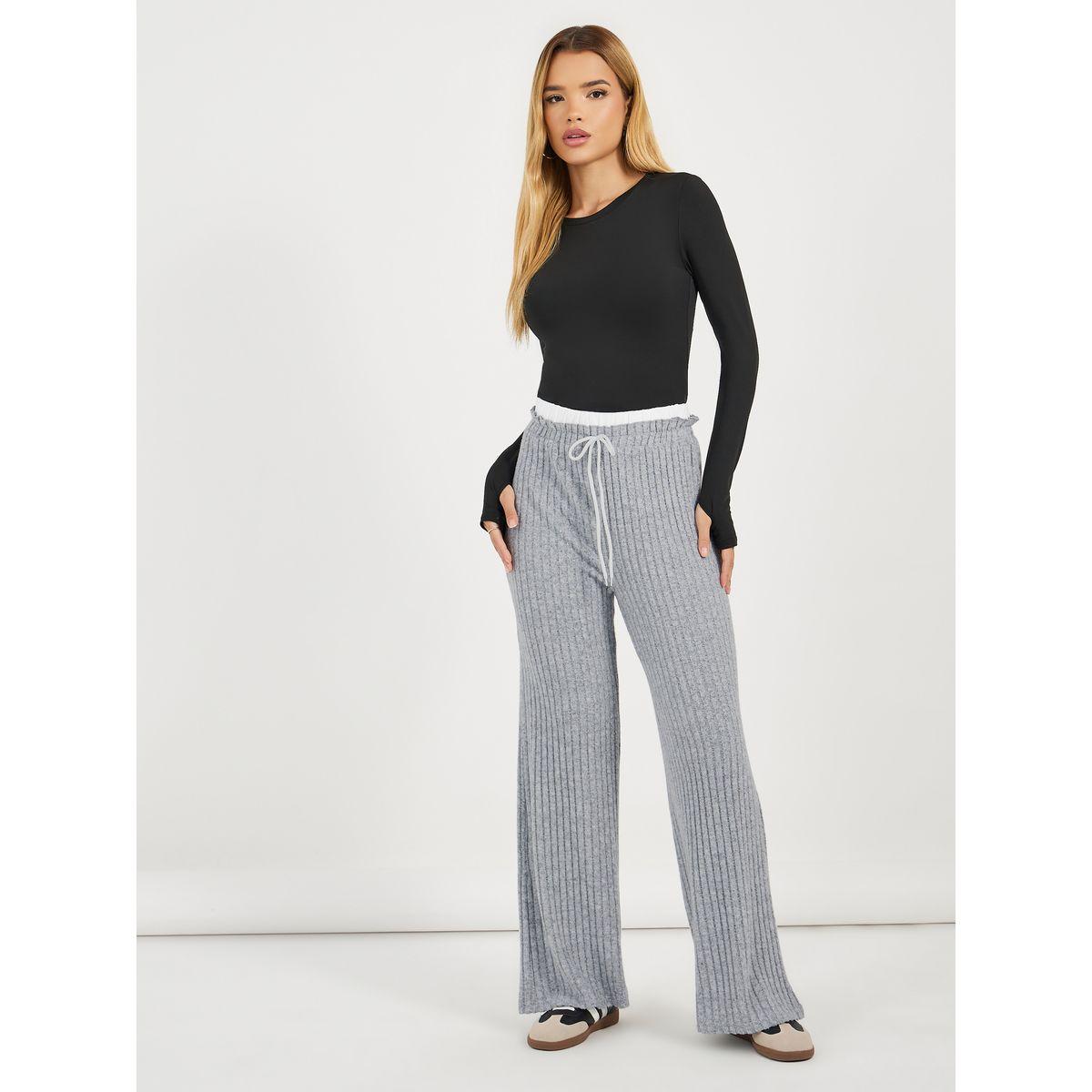 Styli High Rise Ribbed Knit Wide Leg Pants with Drawstring-women-clothing-bottoms-trousers-image-1