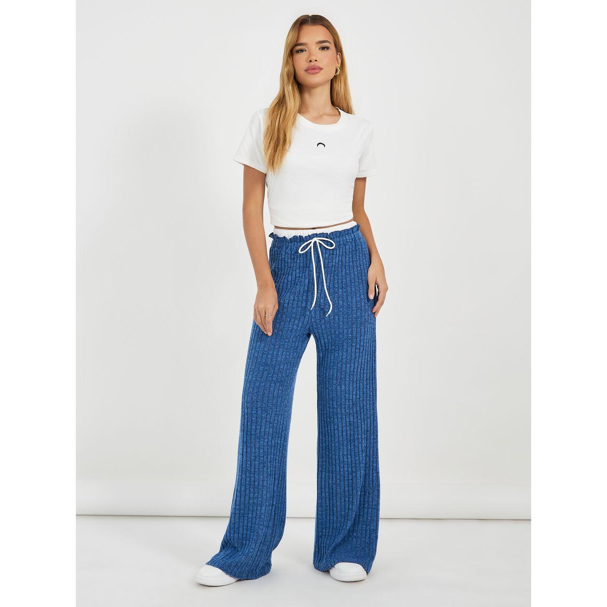 بنطال بأرجل واسعة وخصر عالي مع رباط خصر-women-clothing-bottoms-trousers-image-1