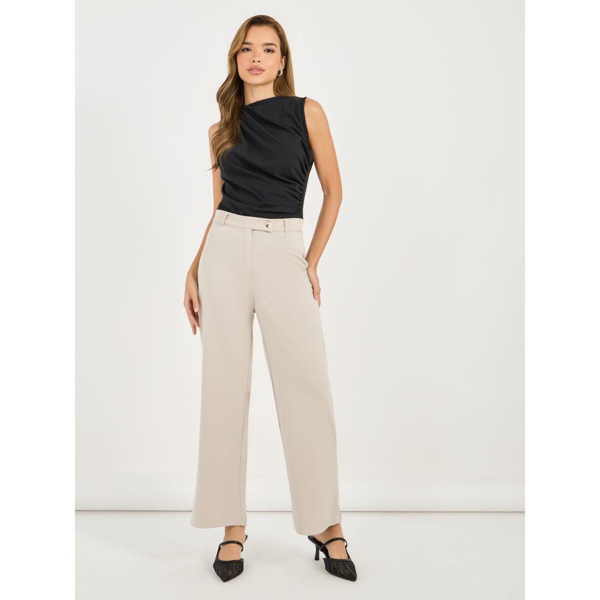 بنطال بأرجل مستقيمة وخصر عالي مع فتحات حزام-women-clothing-bottoms-trousers-image-1