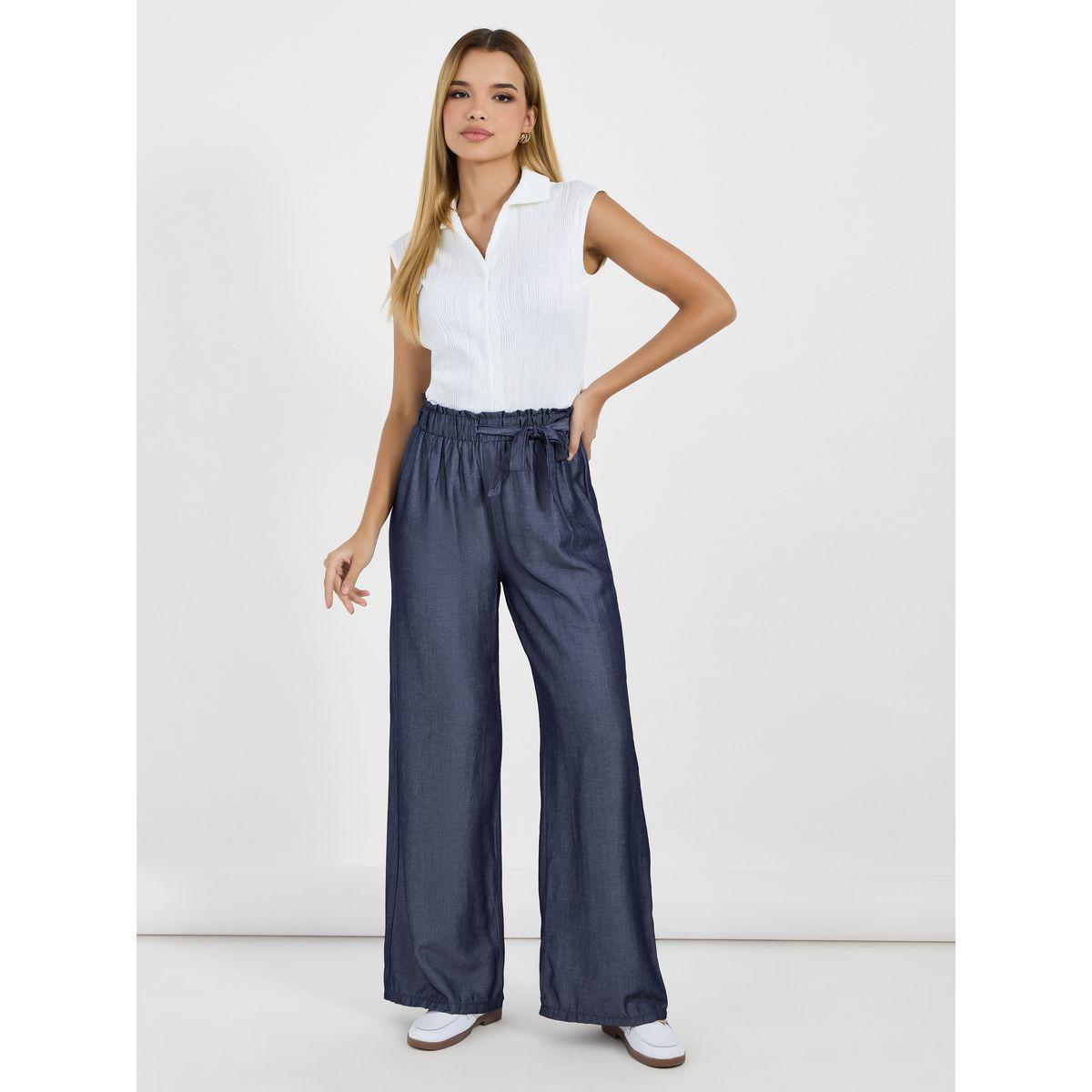 بنطال بخصر عالي بيبر باغ وأربطة-women-clothing-bottoms-trousers-image-1