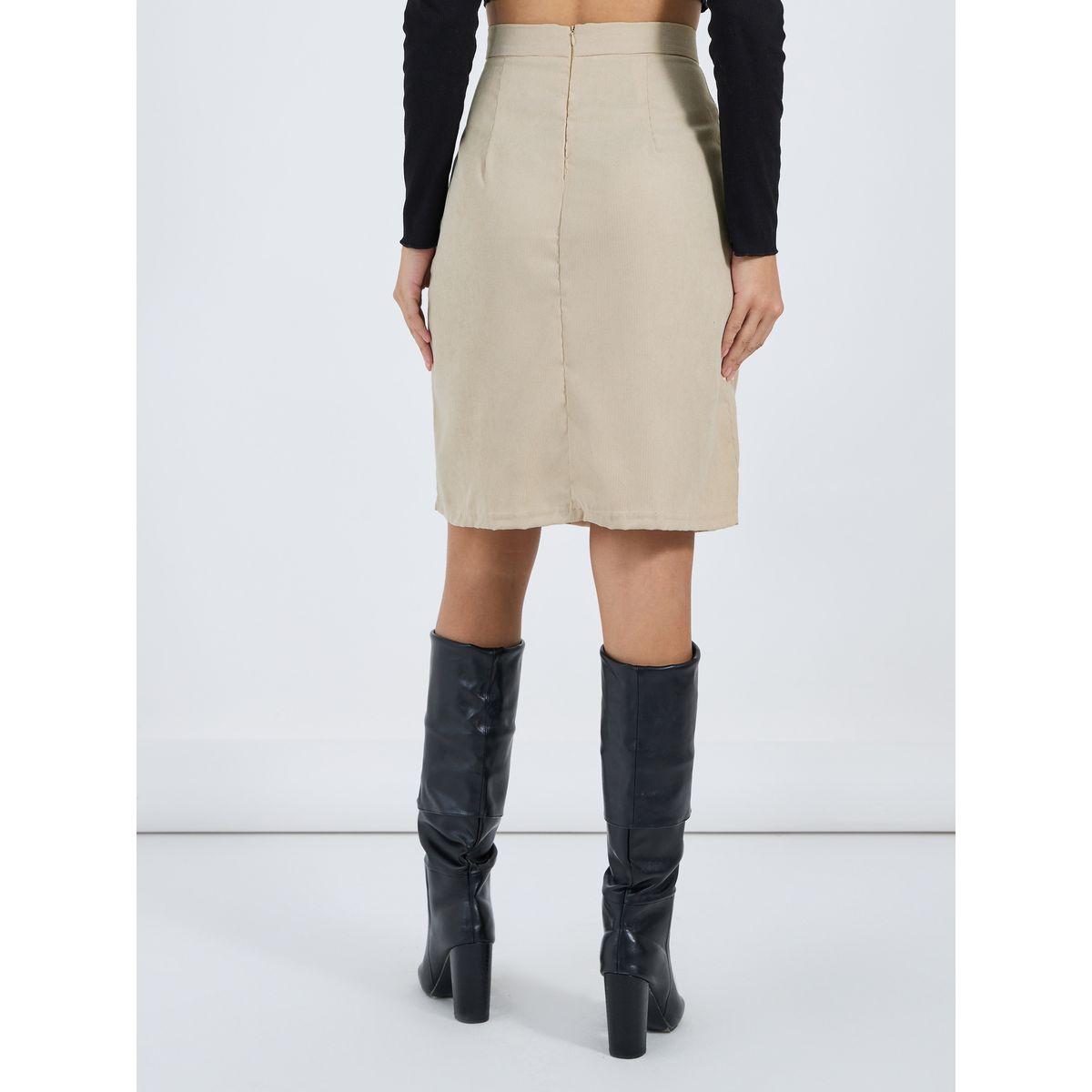 تنورة كوردروي بخصر عالي وجيوب جانبية-women-clothing-bottoms-skirts-image-4