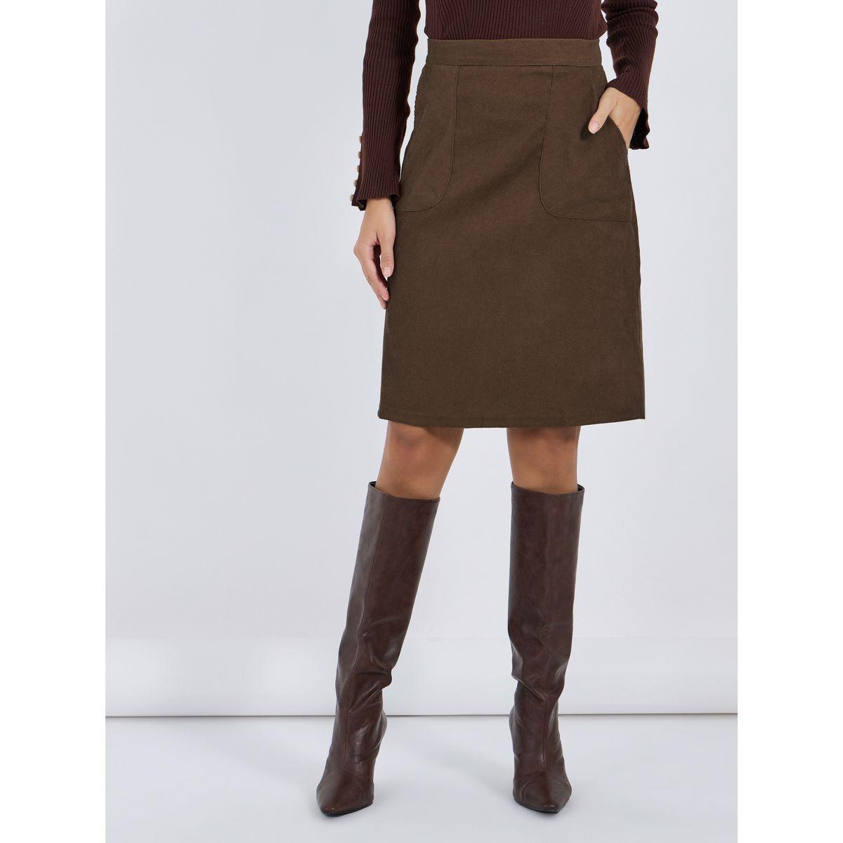 تنورة كوردروي بجيب جانبي وخصر عالي-women-clothing-bottoms-skirts-image-2