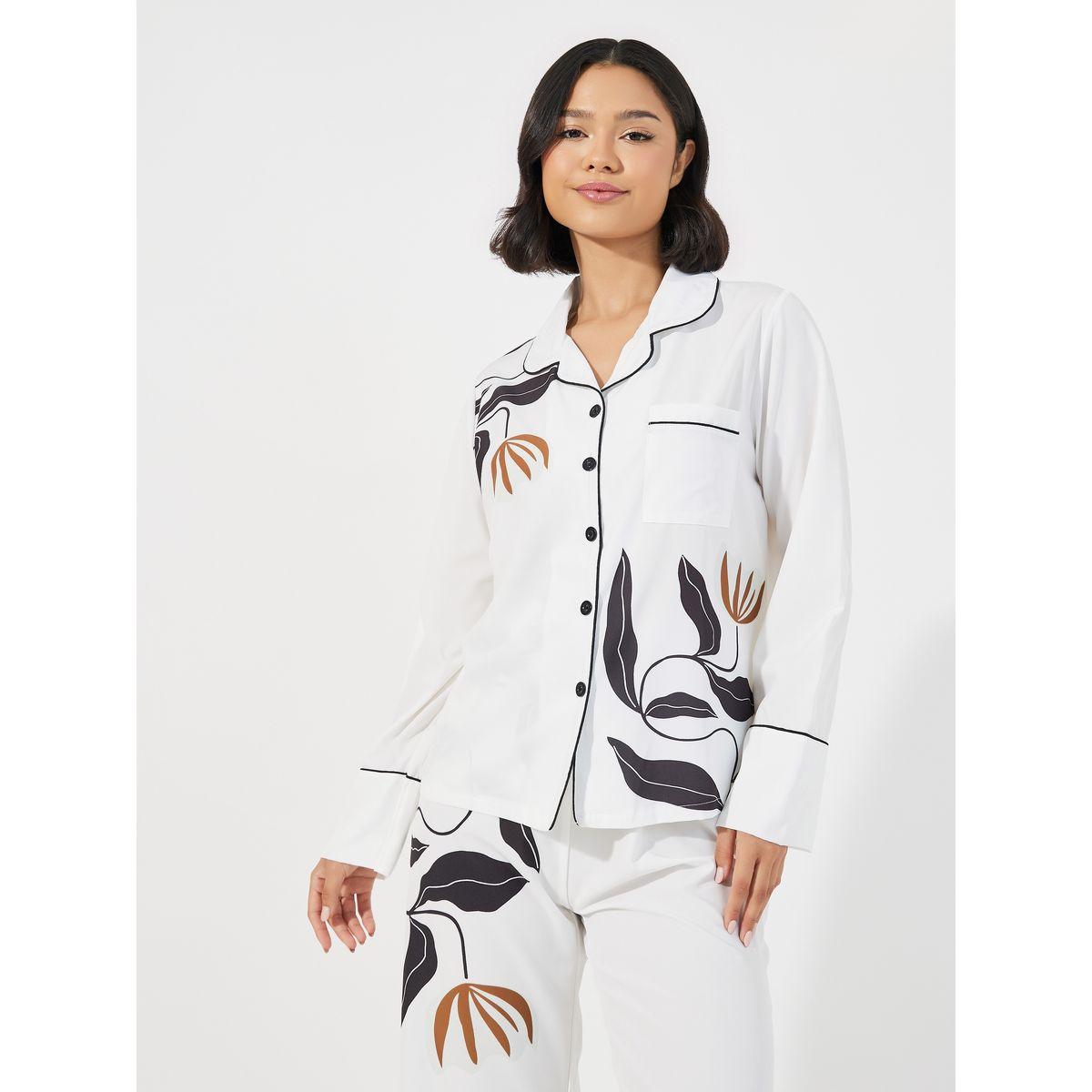 طقم من بنطال بيجاما مع بلوزة بطبعات زهور-women-clothing-nightwear-pyjamas-longsets-image-3