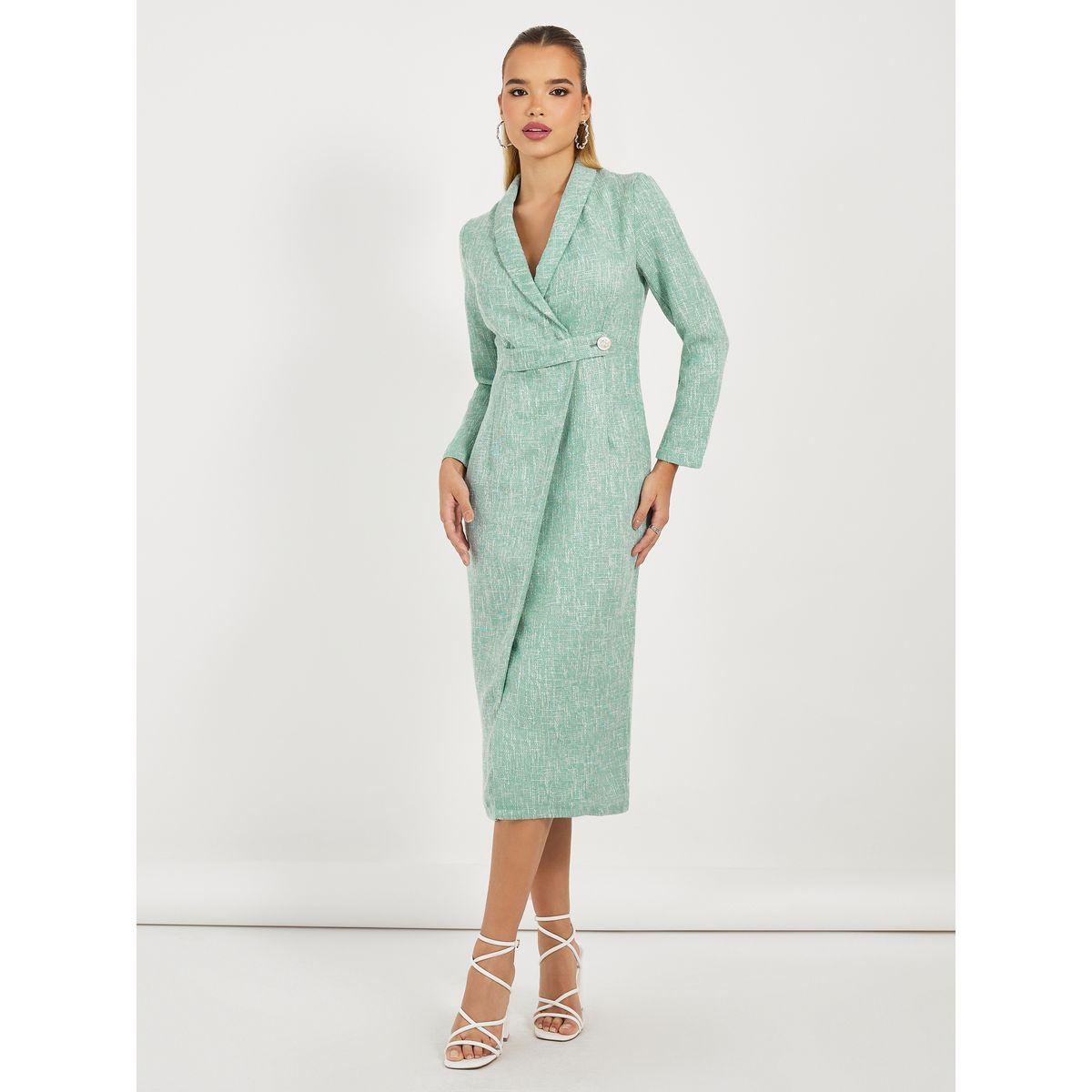 Styli Limited Wrap Tweed Midi Dress with Button Detail-women-clothing-dresses-image-1