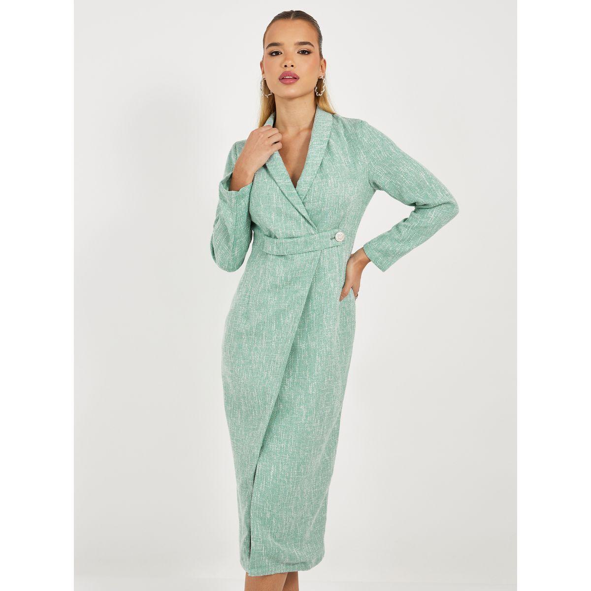 Styli Limited Wrap Tweed Midi Dress with Button Detail-women-clothing-dresses-image-2