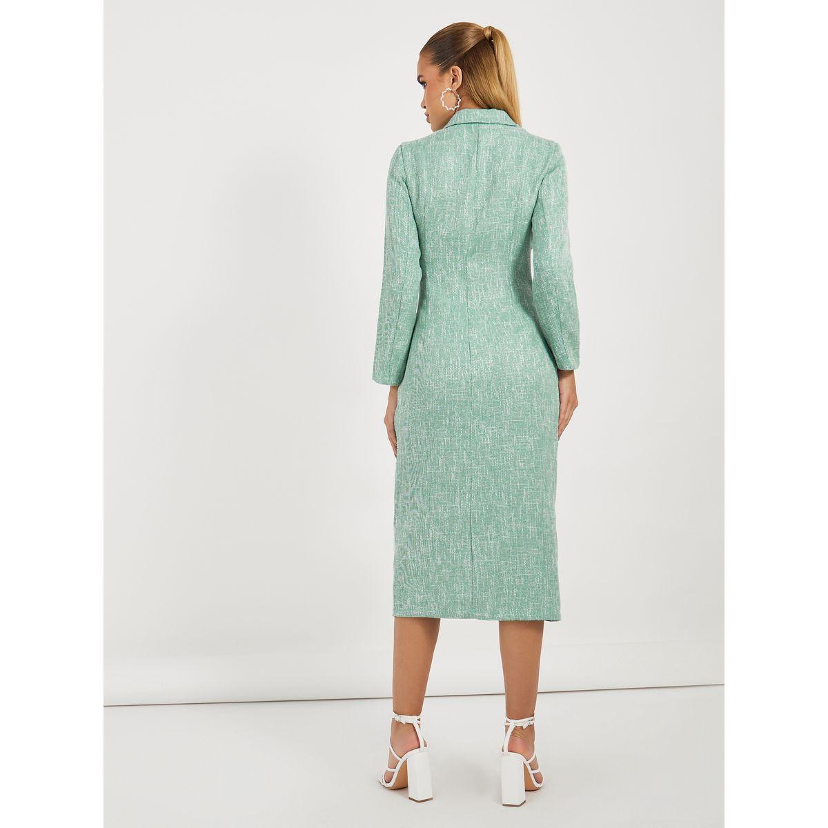 فستان ميدي بنسيج تويد ونمط لف مع زر-women-clothing-dresses-image-4