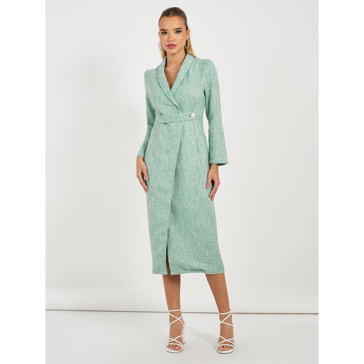 فستان ميدي بنسيج تويد ونمط لف مع زر-women-clothing-dresses-image-5