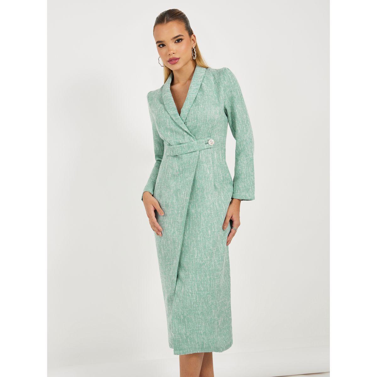 فستان ميدي بنسيج تويد ونمط لف مع زر-women-clothing-dresses-image-6