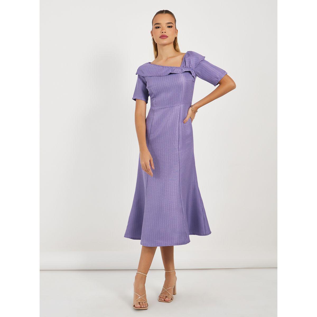Styli Limited Asymmetric Neck Tweed A-Line Midi Dress-women-clothing-dresses-image-1