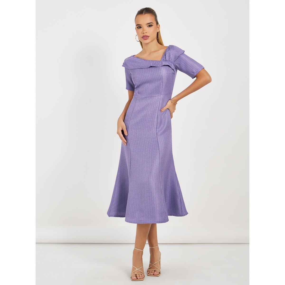 Styli Limited Asymmetric Neck Tweed A-Line Midi Dress-women-clothing-dresses-image-2