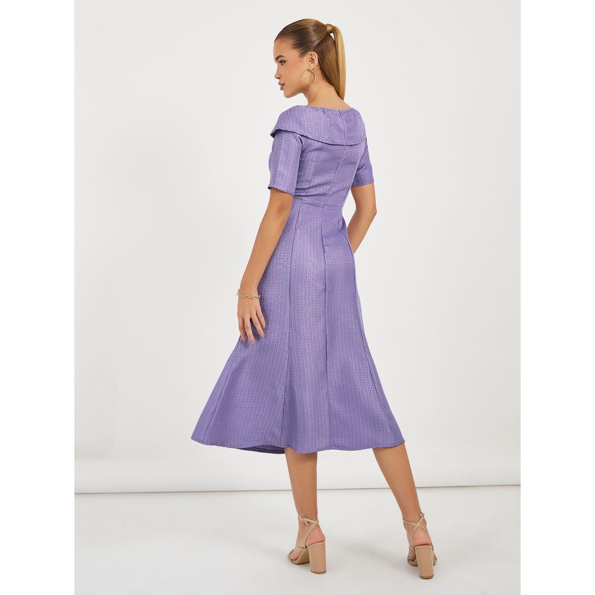 Styli Limited Asymmetric Neck Tweed A-Line Midi Dress-women-clothing-dresses-image-4