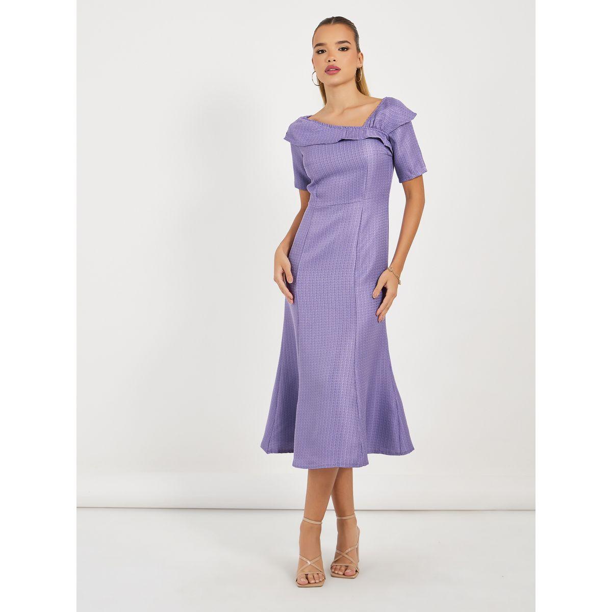 Styli Limited Asymmetric Neck Tweed A-Line Midi Dress-women-clothing-dresses-image-5